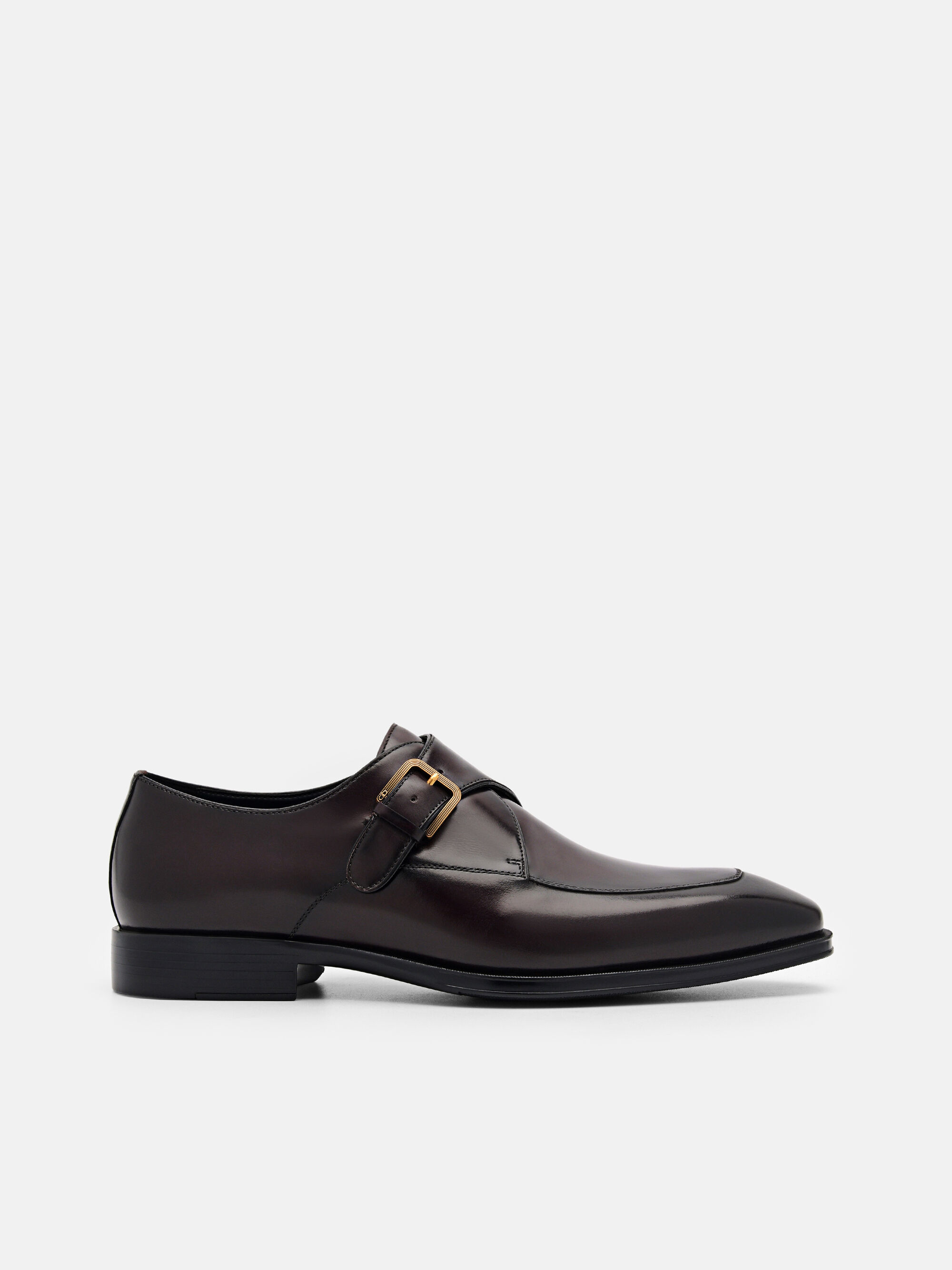 Gio Leather Monkstrap Shoes, Dark Brown