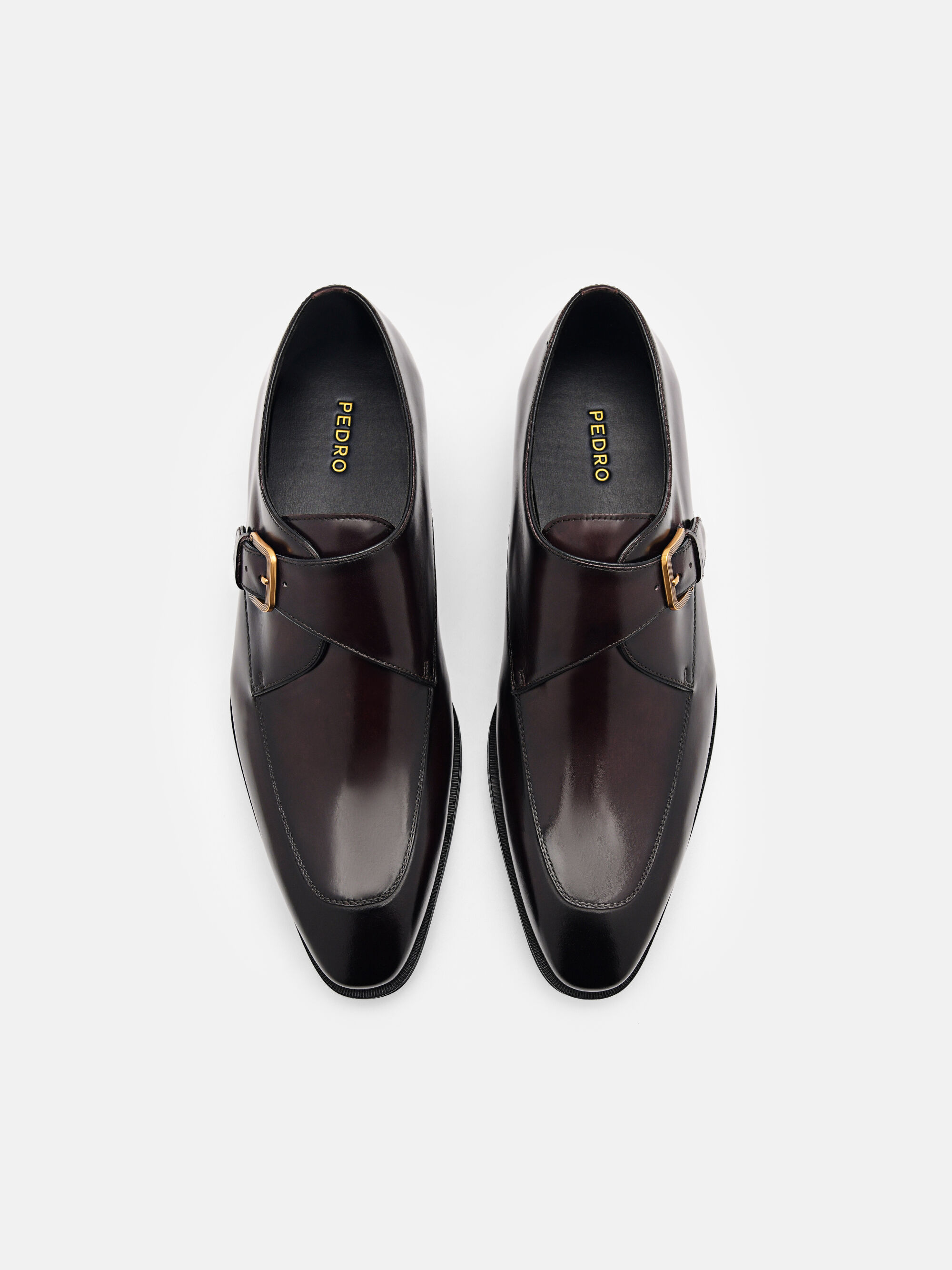 Gio Leather Monkstrap Shoes, Dark Brown