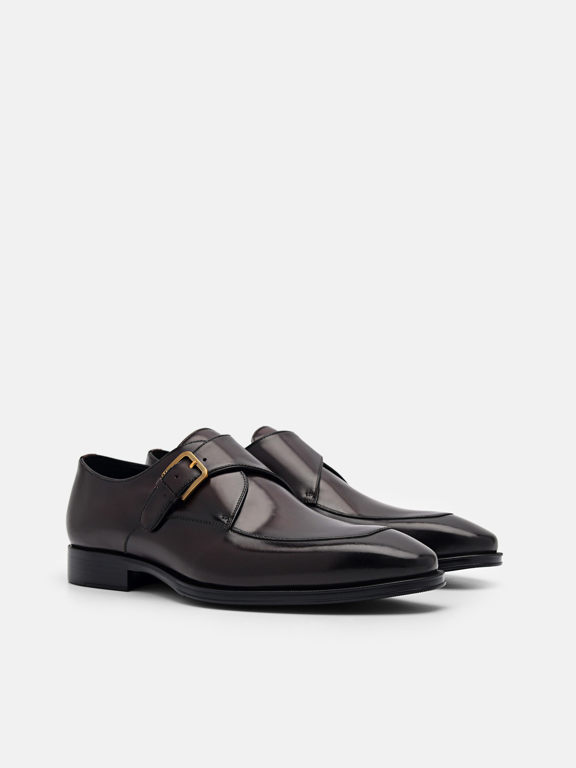 Gio Leather Monkstrap Shoes, Dark Brown