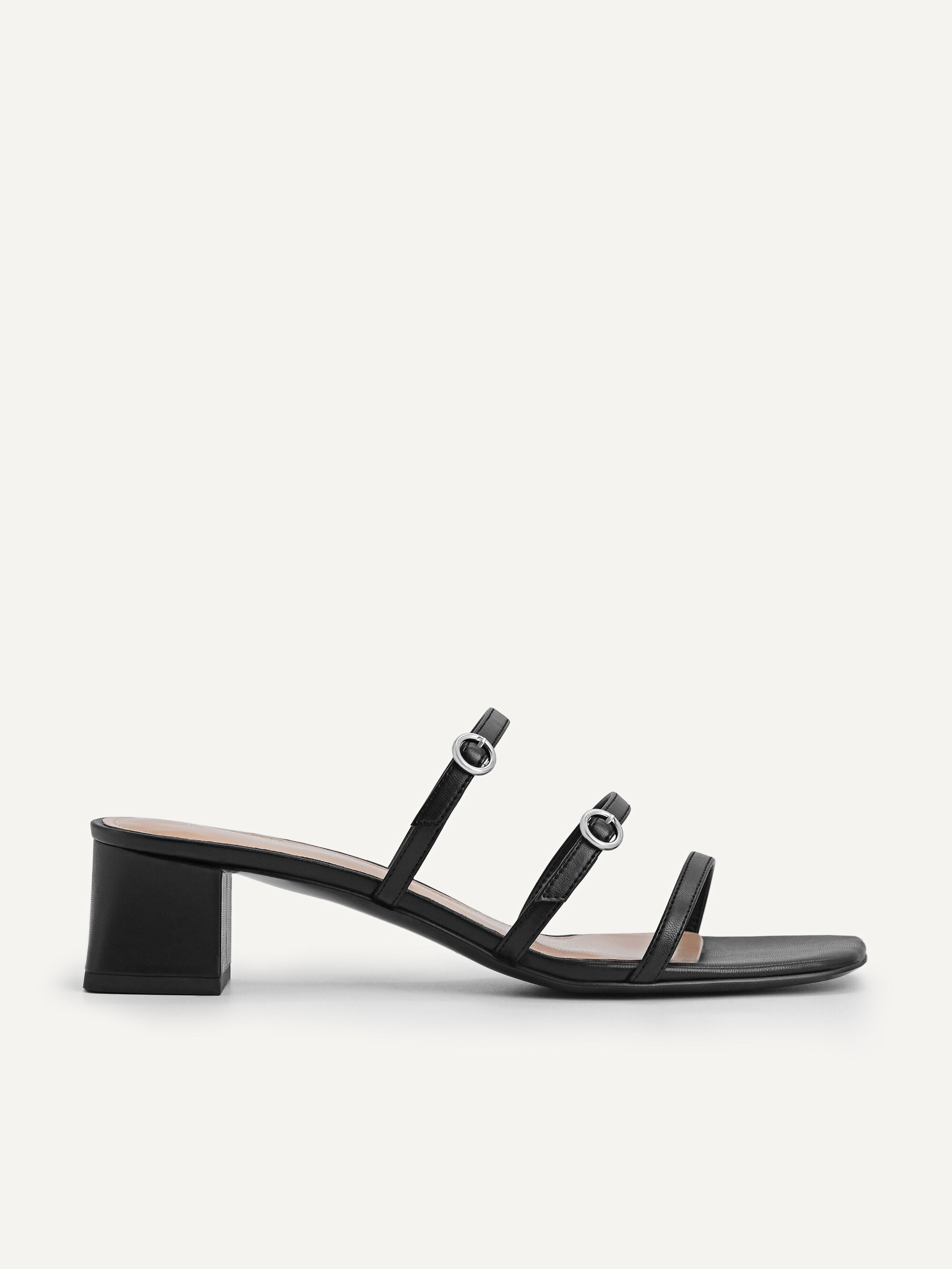 black casual heeled sandals