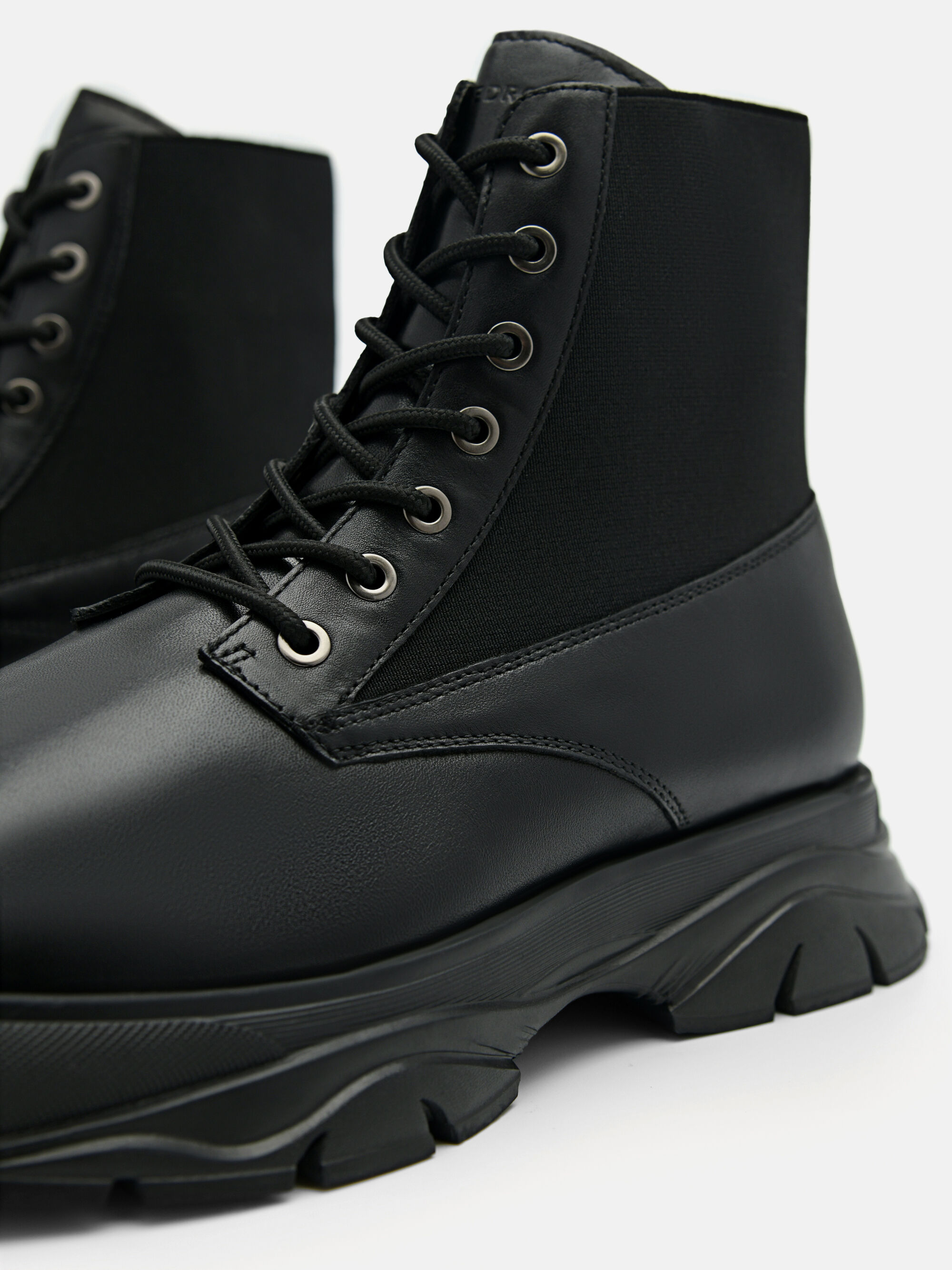 Hybrix Leather Lace-Up Boots, Black