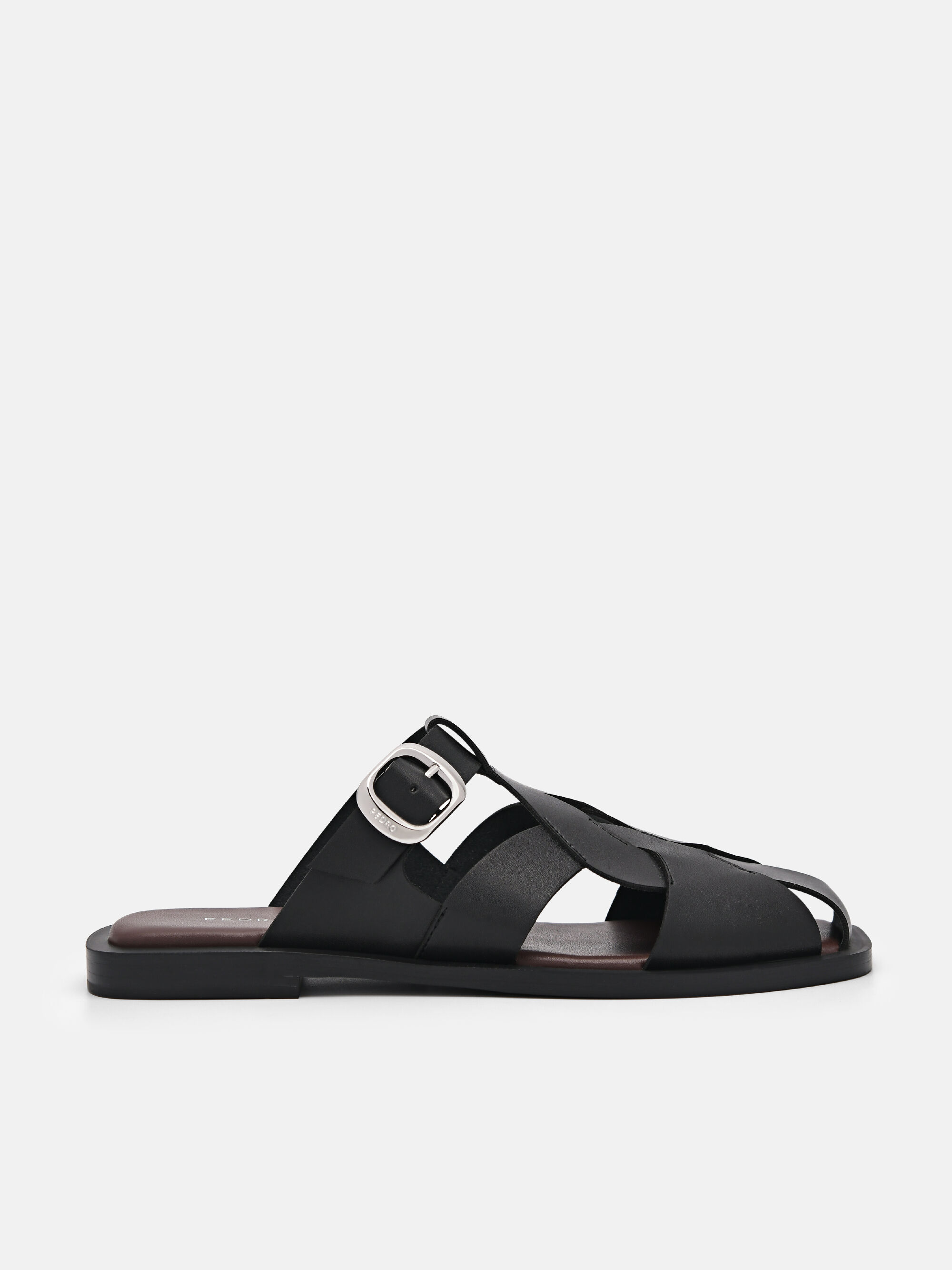 John Lewis Lisbon Leather Caged Fisherman Sandals, Black at John Lewis &  Partners