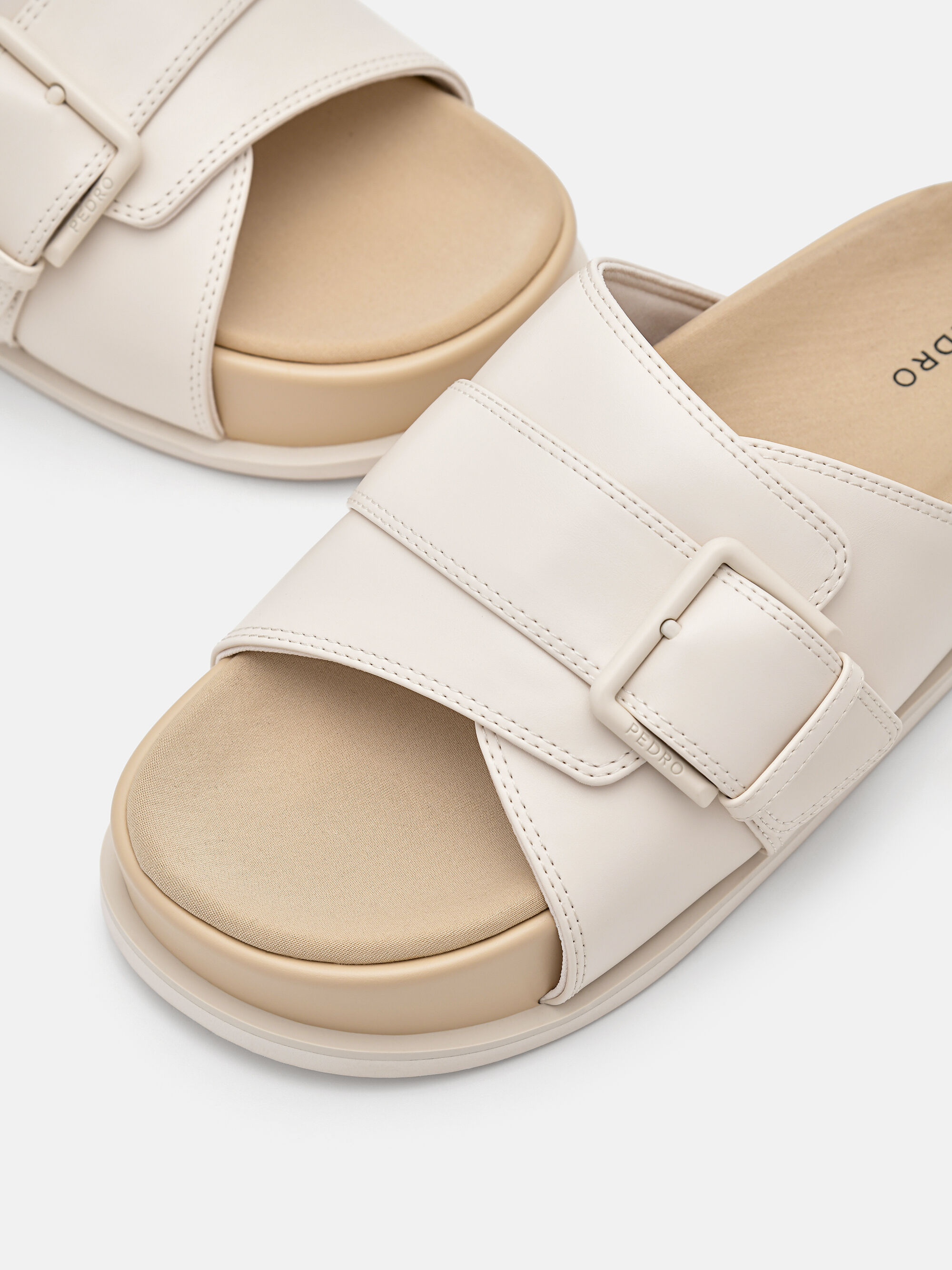 Buckle Slip-On Sandals, Chalk