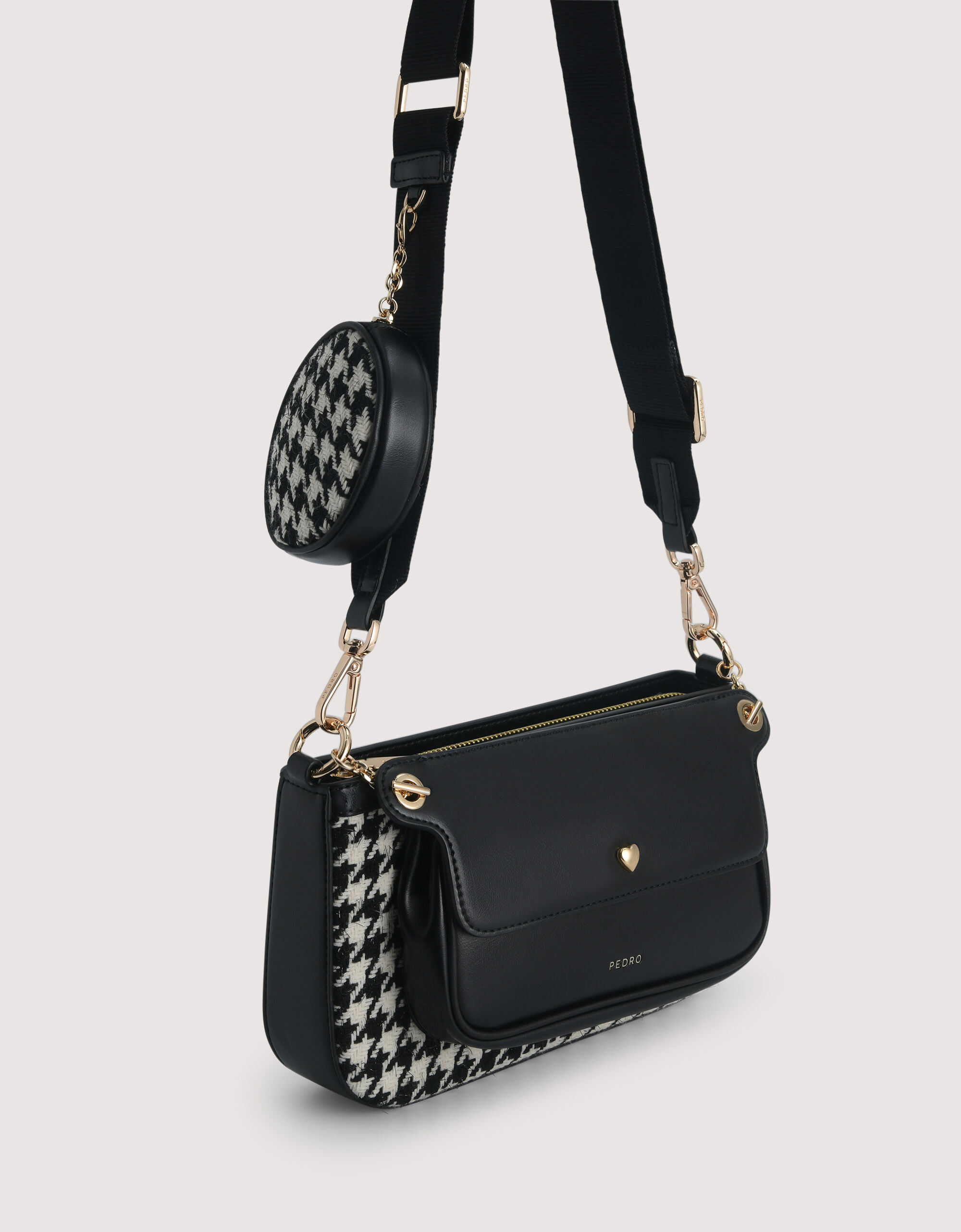 houndstooth double flap shoulder bag