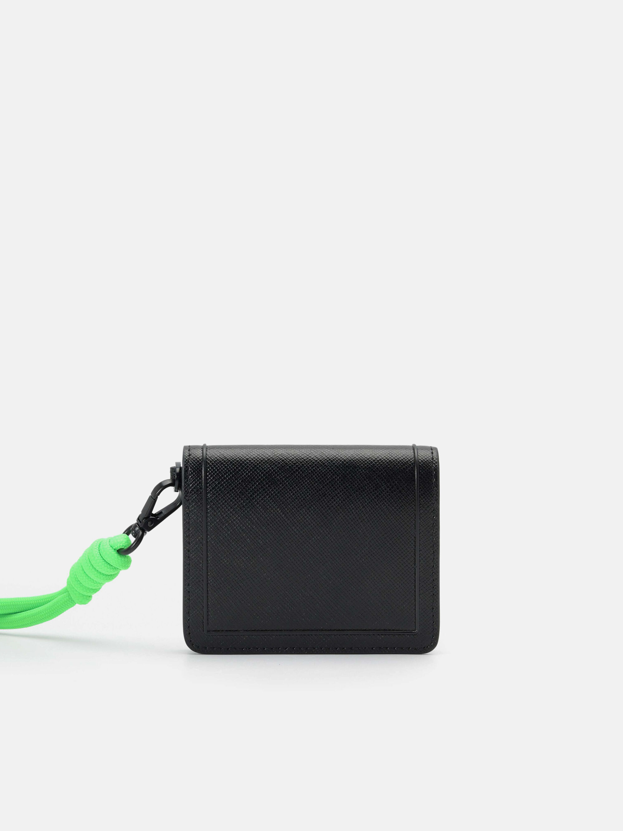 Saffiano Leather Bi-Fold Card Holder, Black