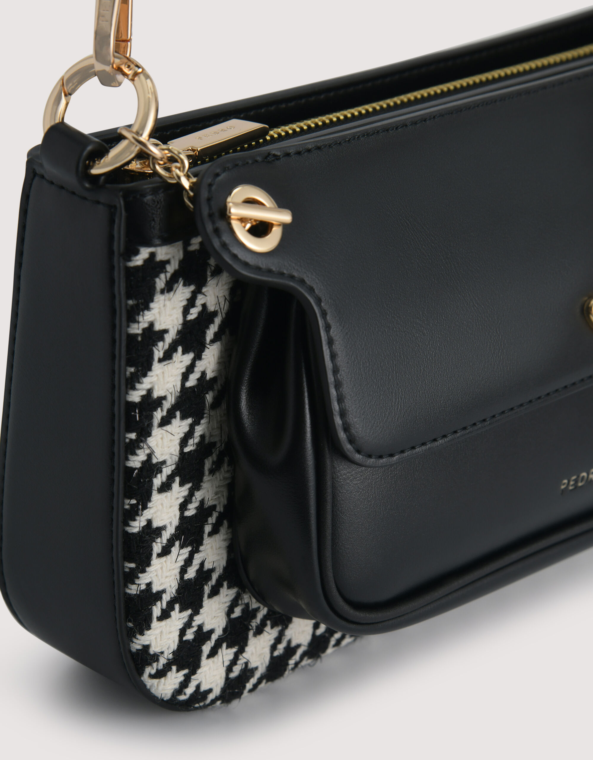 houndstooth double flap shoulder bag