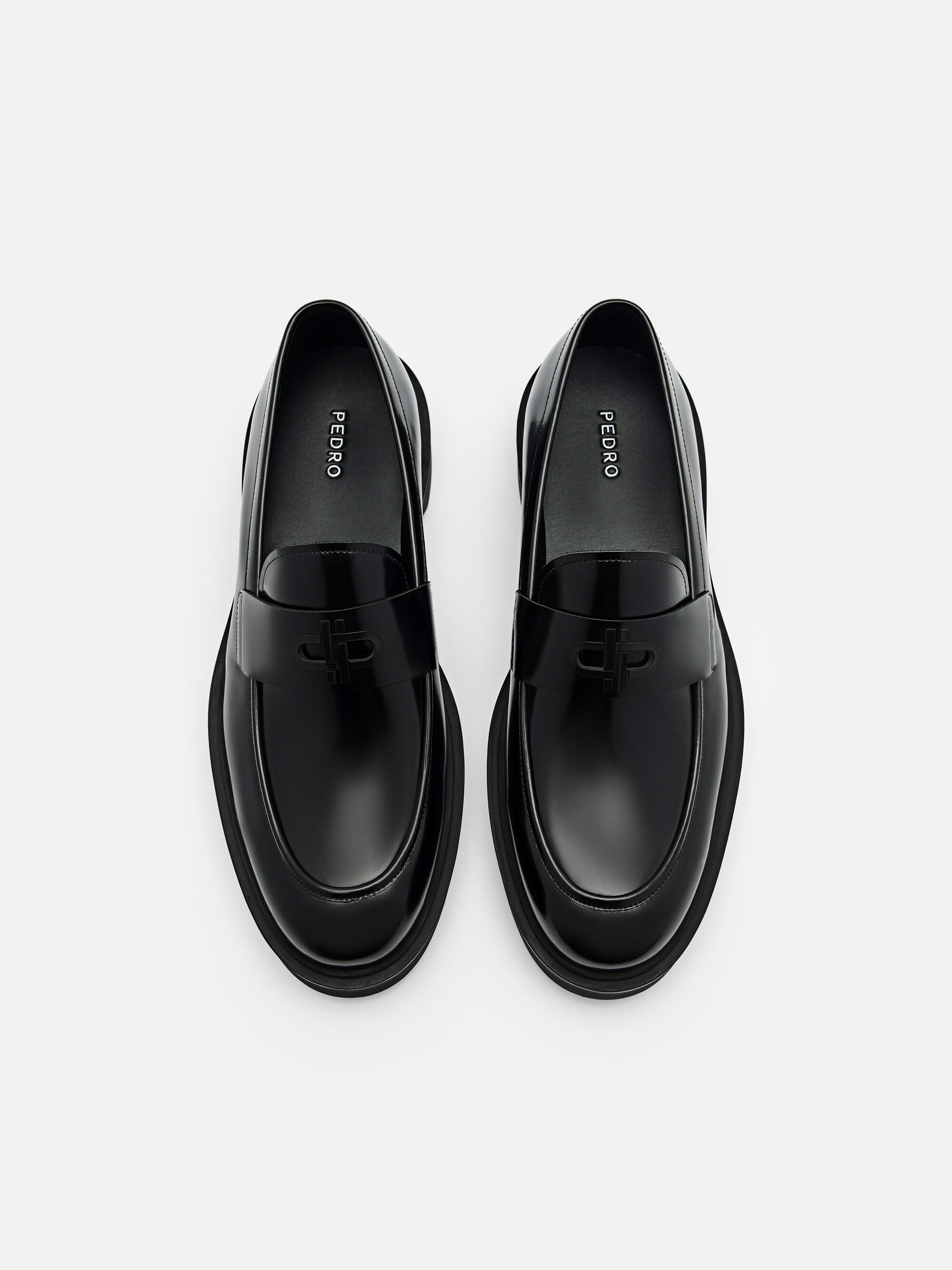 PEDRO Icon Loop Leather Penny Loafers, Black