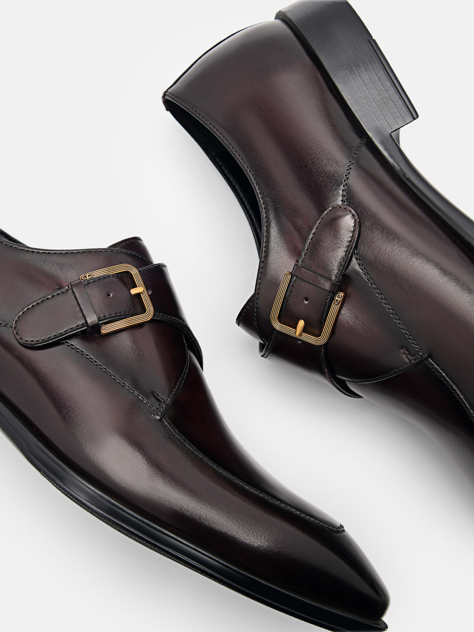 Gio Leather Monkstrap Shoes, Dark Brown