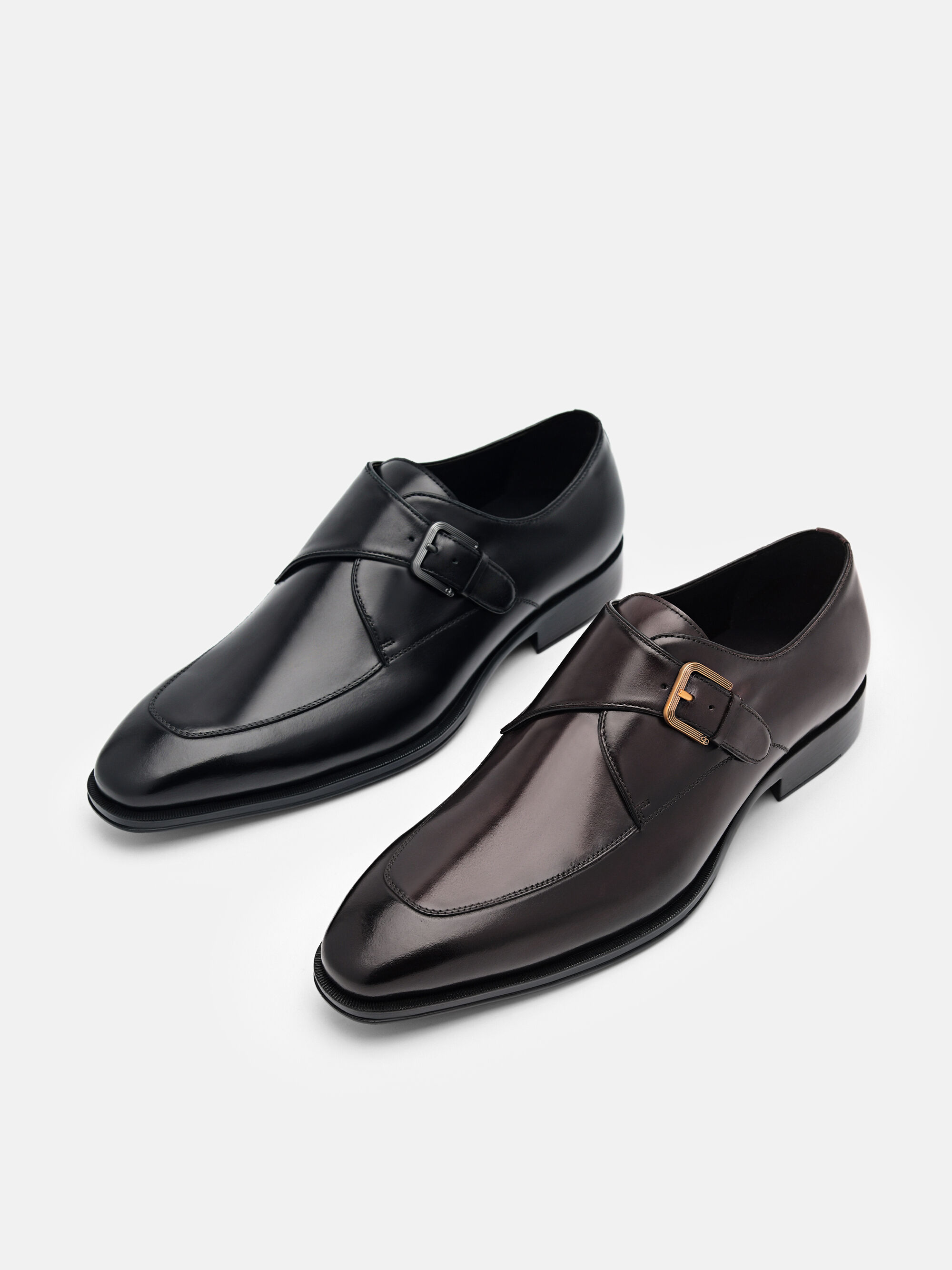 Gio Leather Monkstrap Shoes, Black