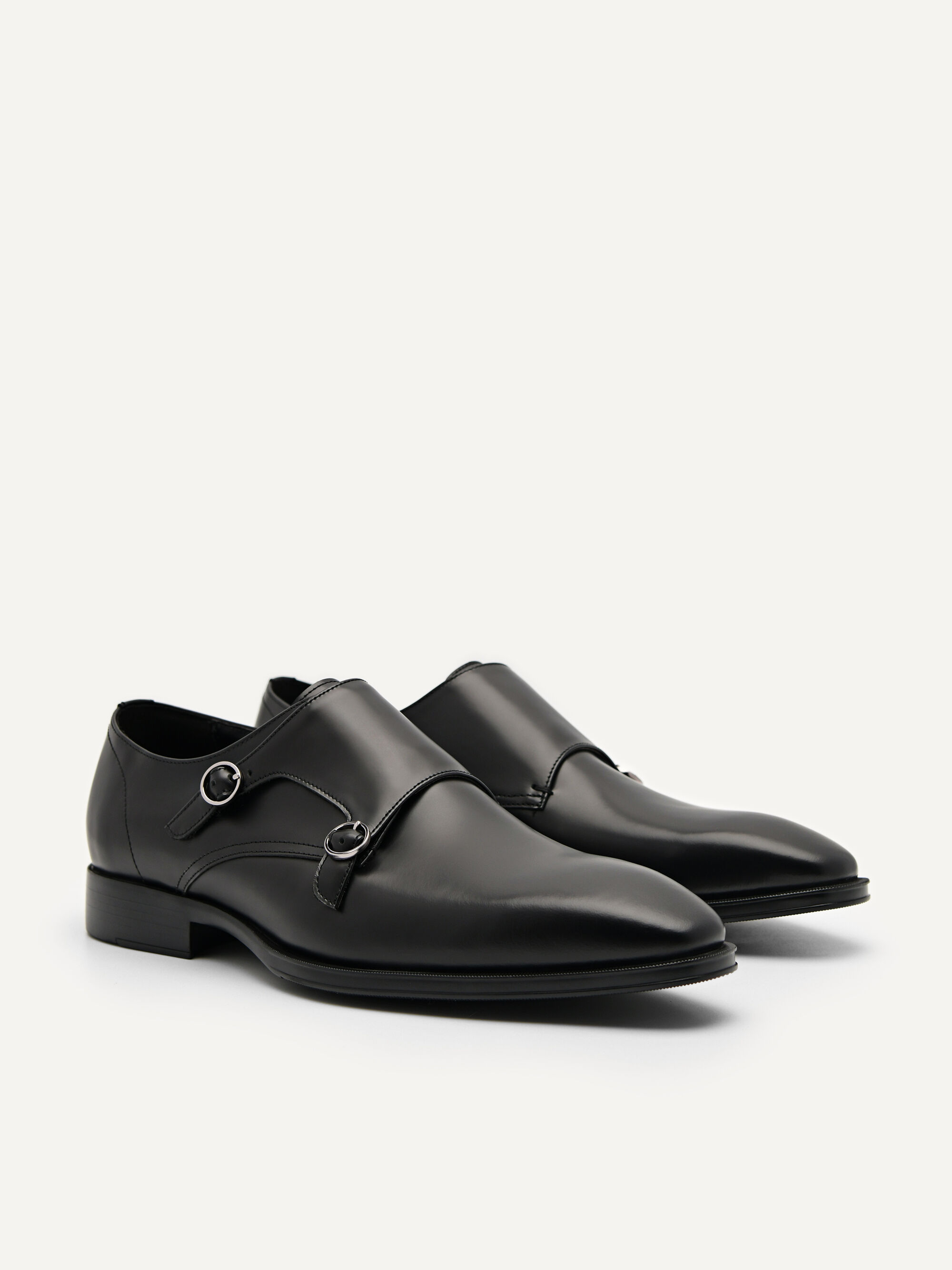 Black Holly Leather Double Monkstrap Shoes - PEDRO SG