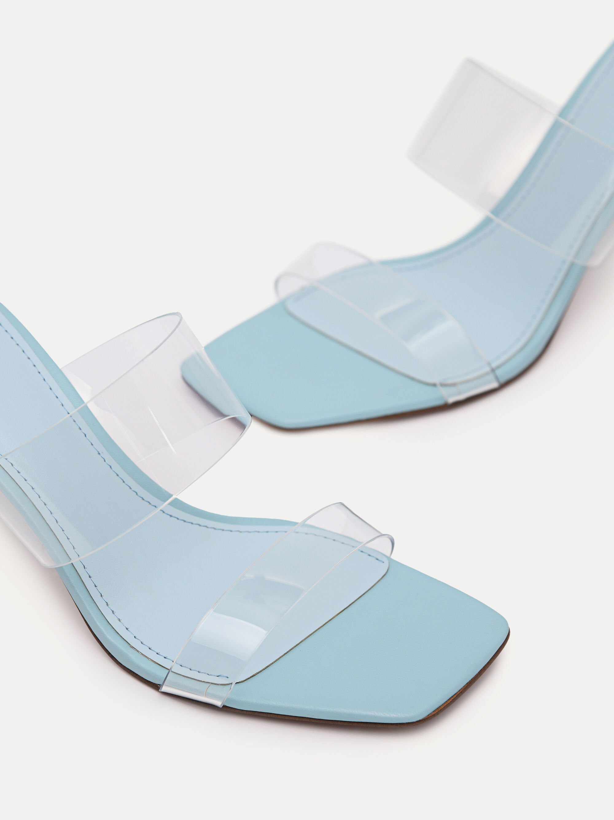 Vinyl Double Strap Heel Sandals, Light Blue