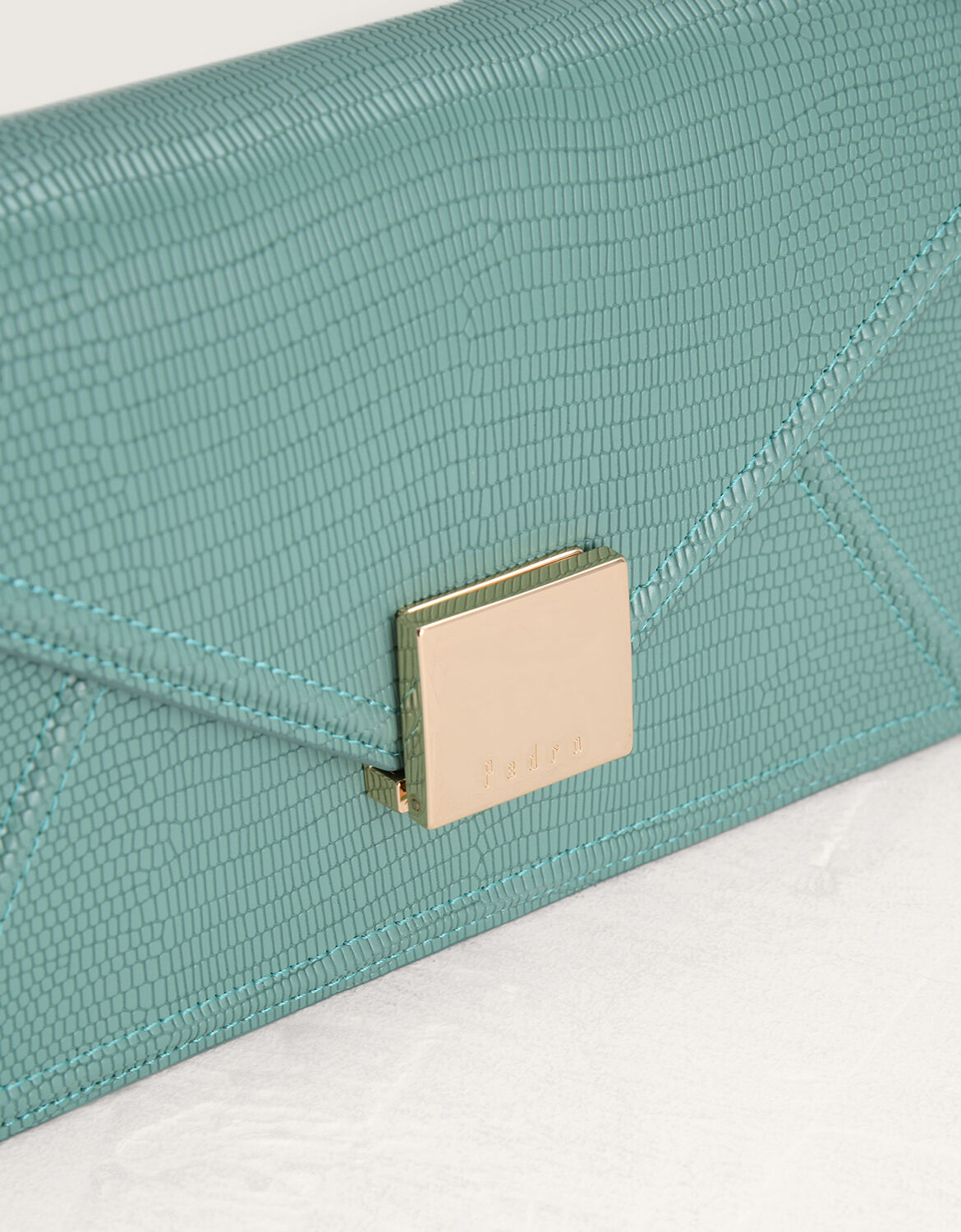 Lizard-Effect Leather Envelope Travel Organizer, Turquoise