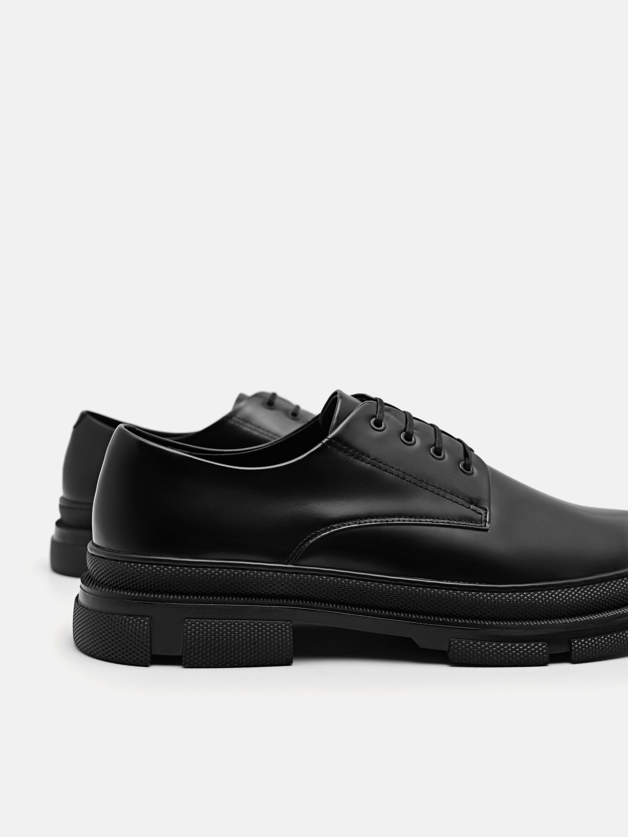 Chunky Leather Derby Shoes, Black