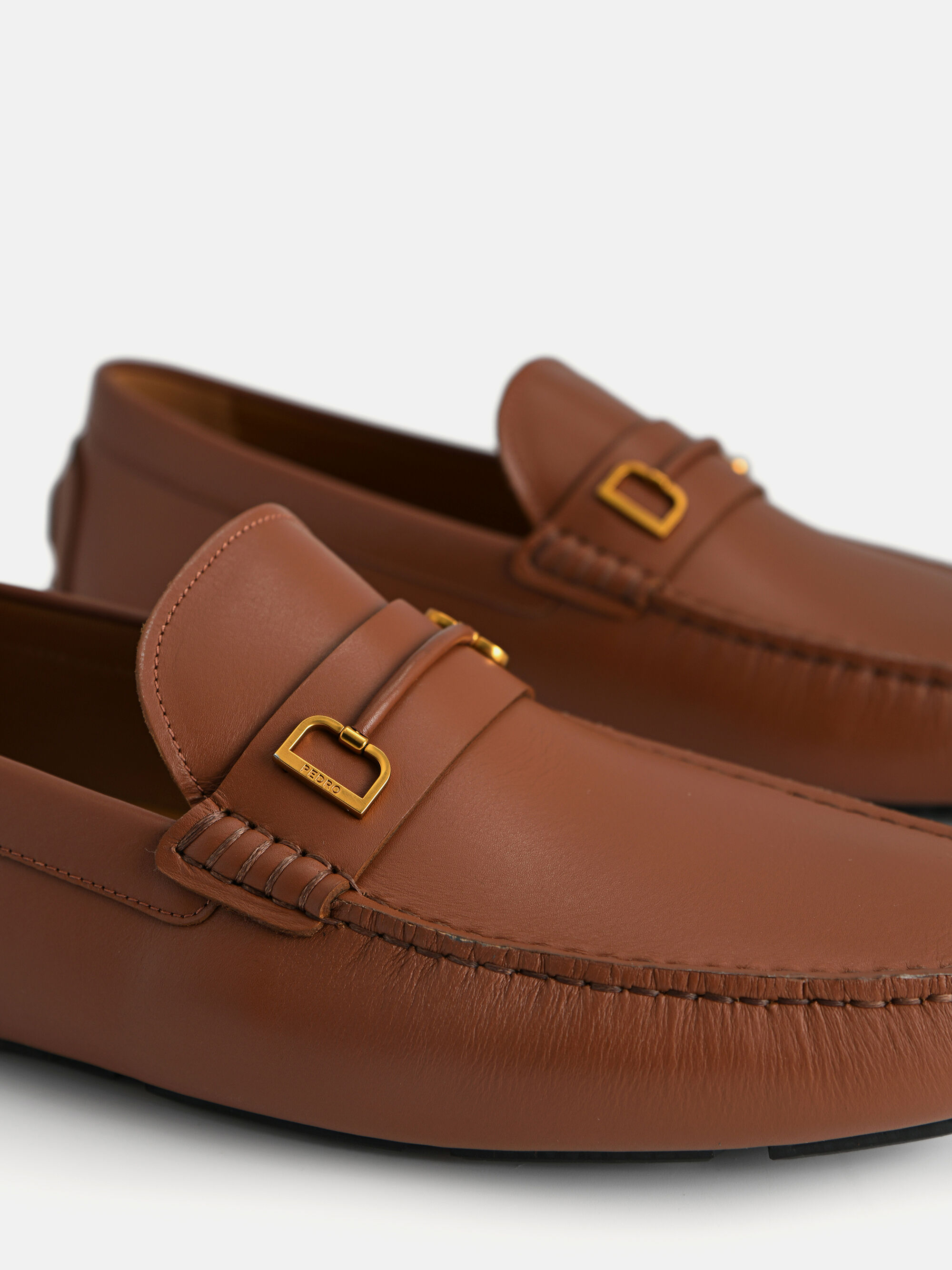 Leather Driving Shoes with Metal Bit, Cognac