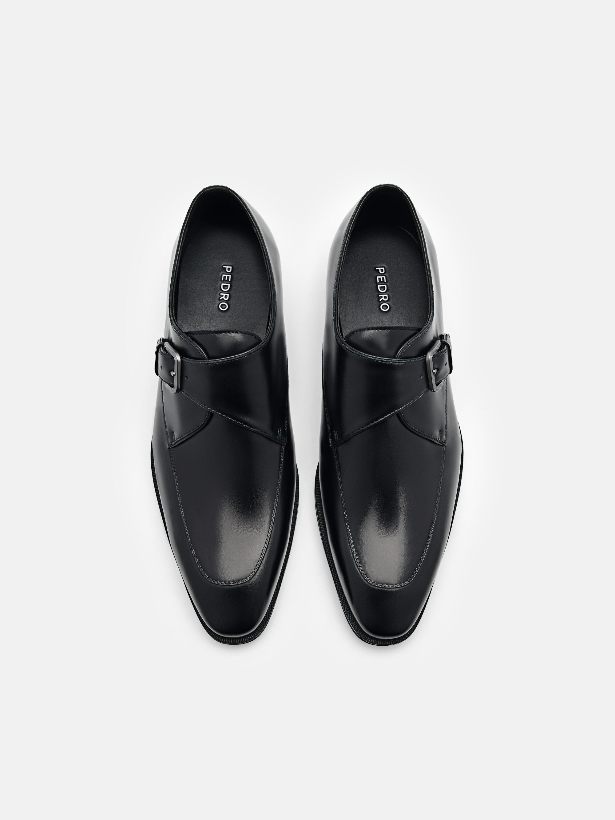 Gio Leather Monkstrap Shoes, Black