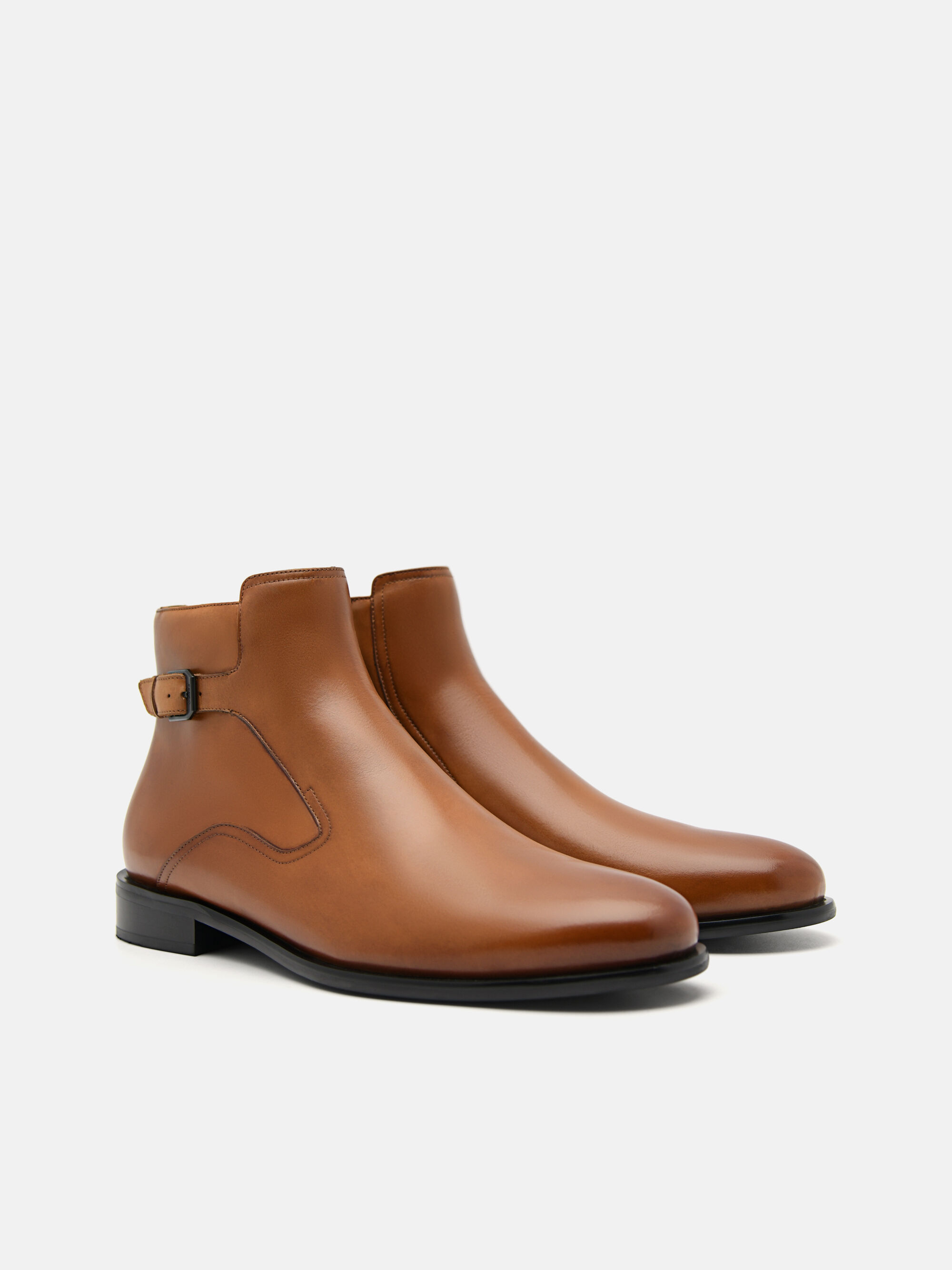 Leather Ankle Boots, Cognac