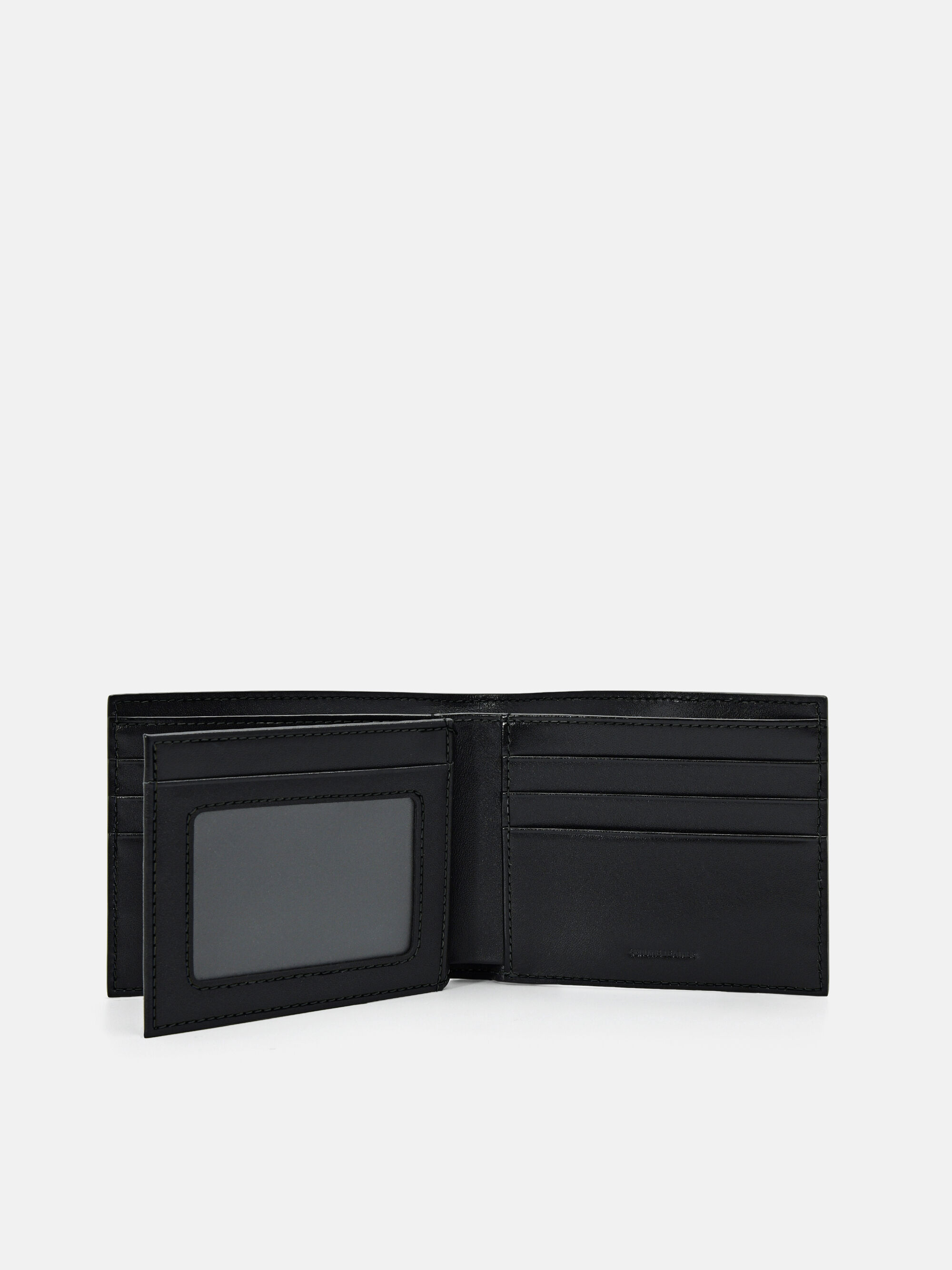 Leather Bi-Fold Flip Wallet, Black