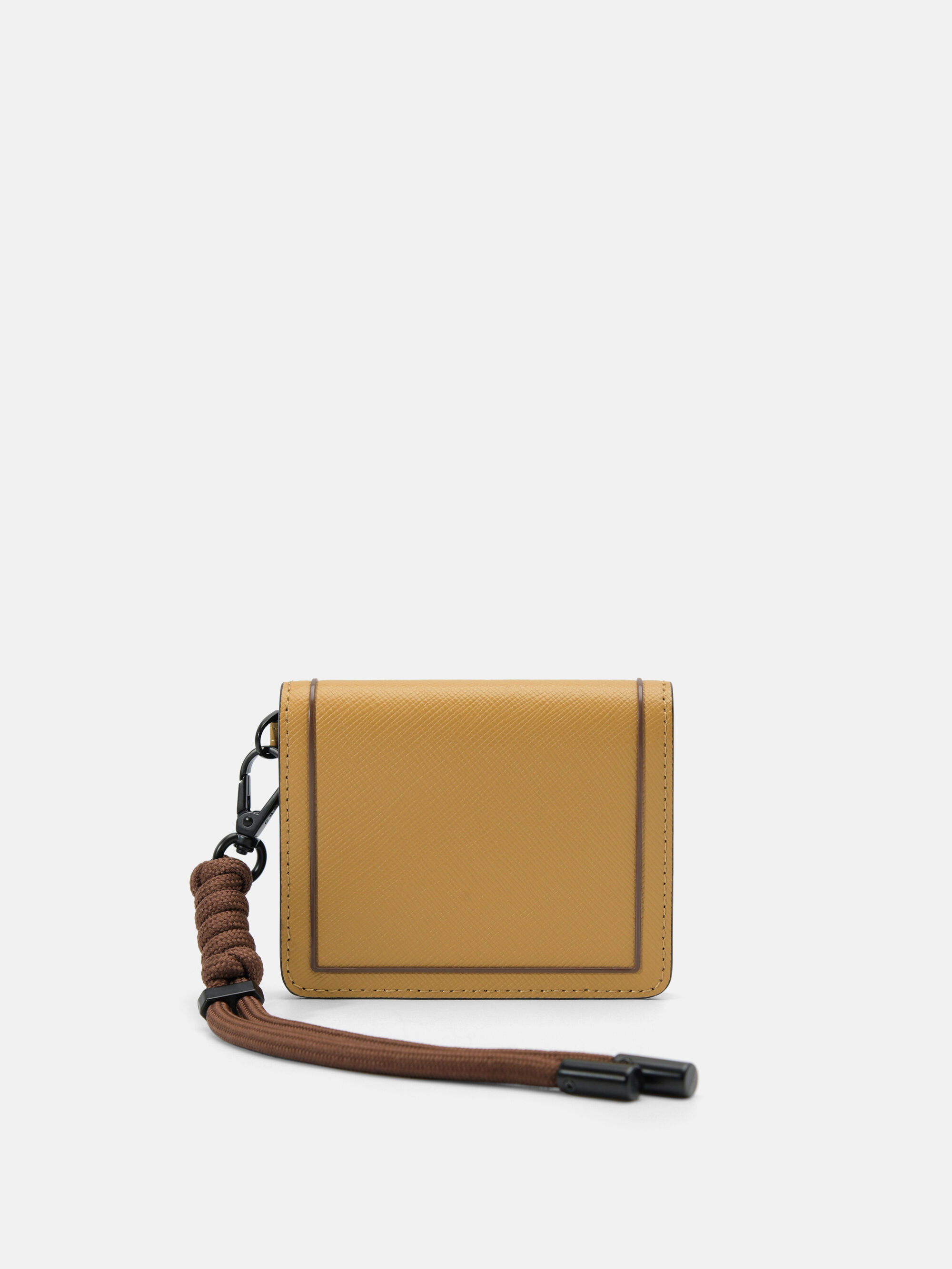 Saffiano Leather Bi-Fold Card Holder, Cognac