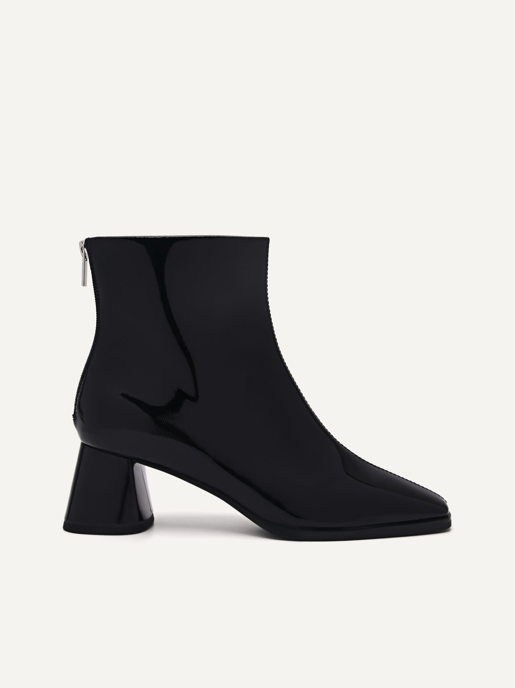 Eva Leather Heel Ankle Boots - Black