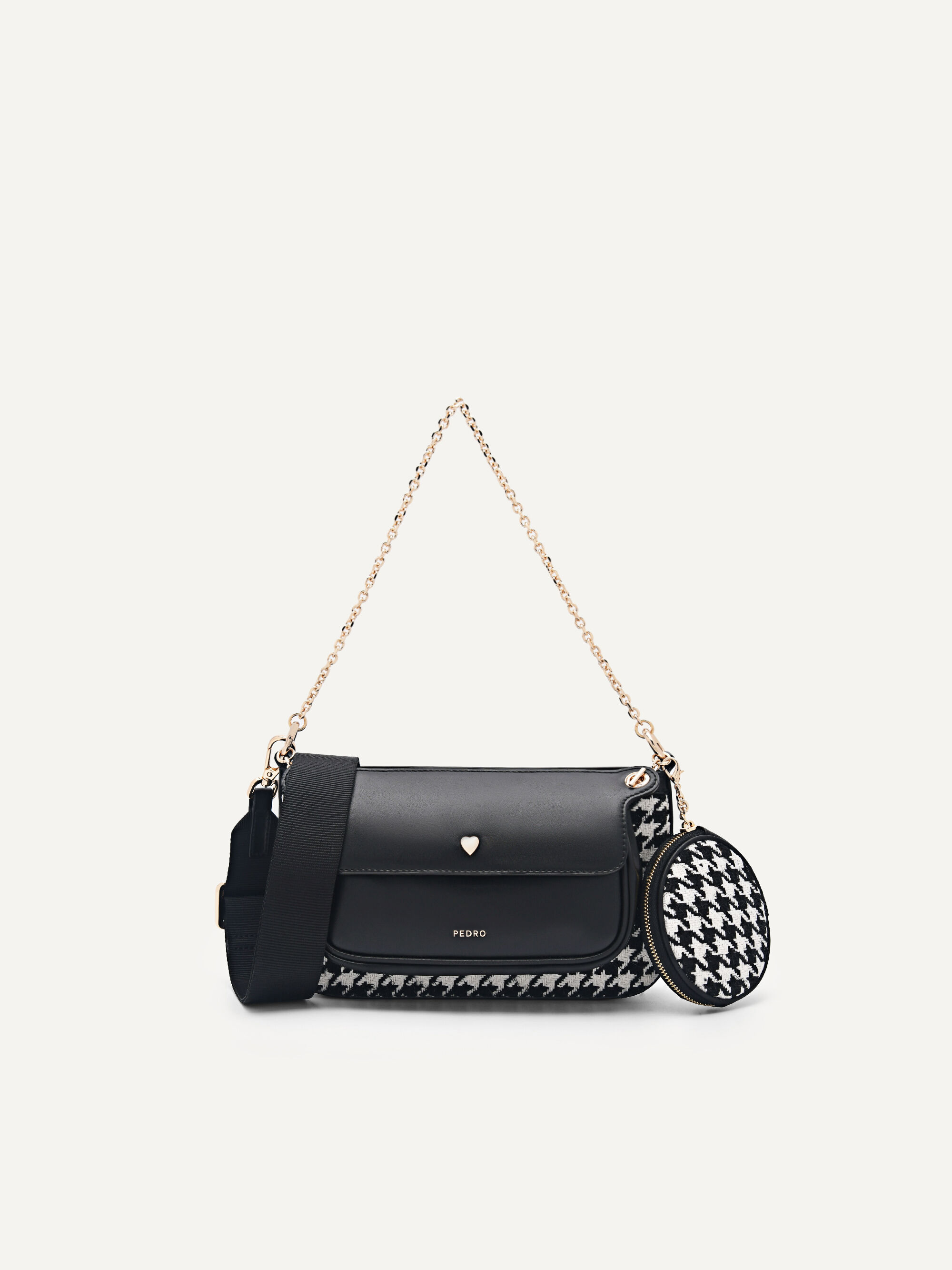 houndstooth double flap shoulder bag