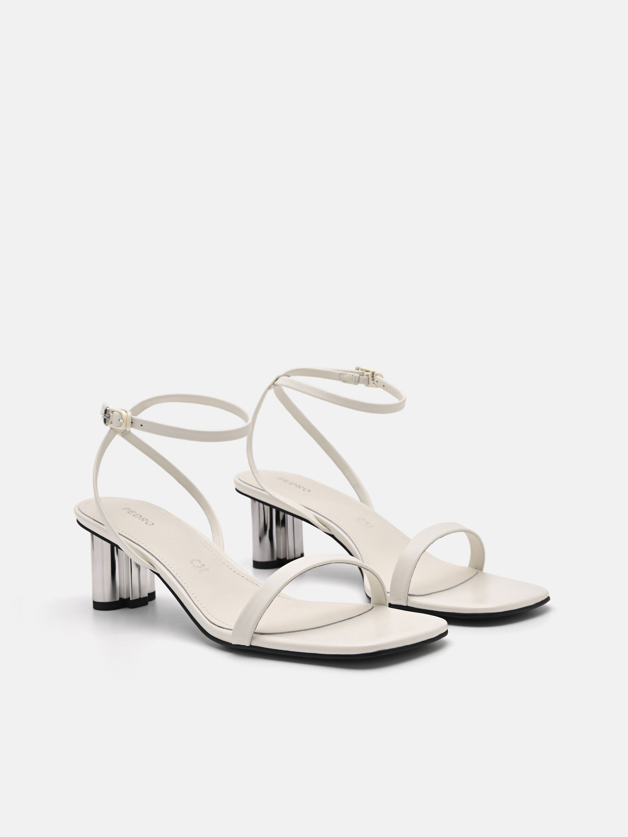 PEDRO Icon Leather Heel Sandals, Chalk