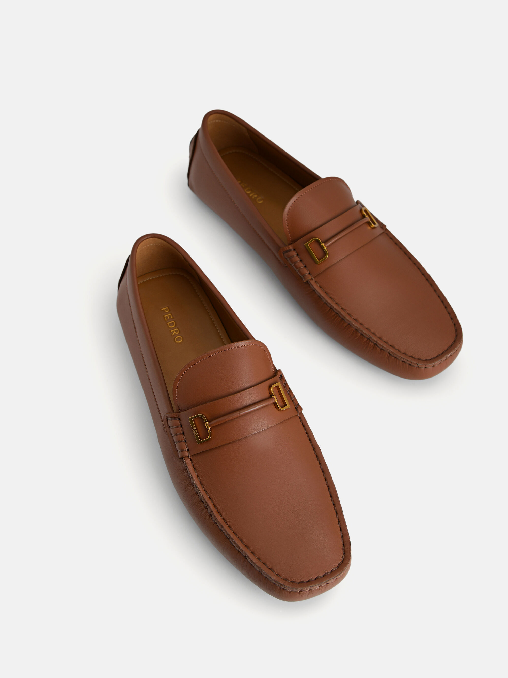 Leather Driving Shoes with Metal Bit, Cognac