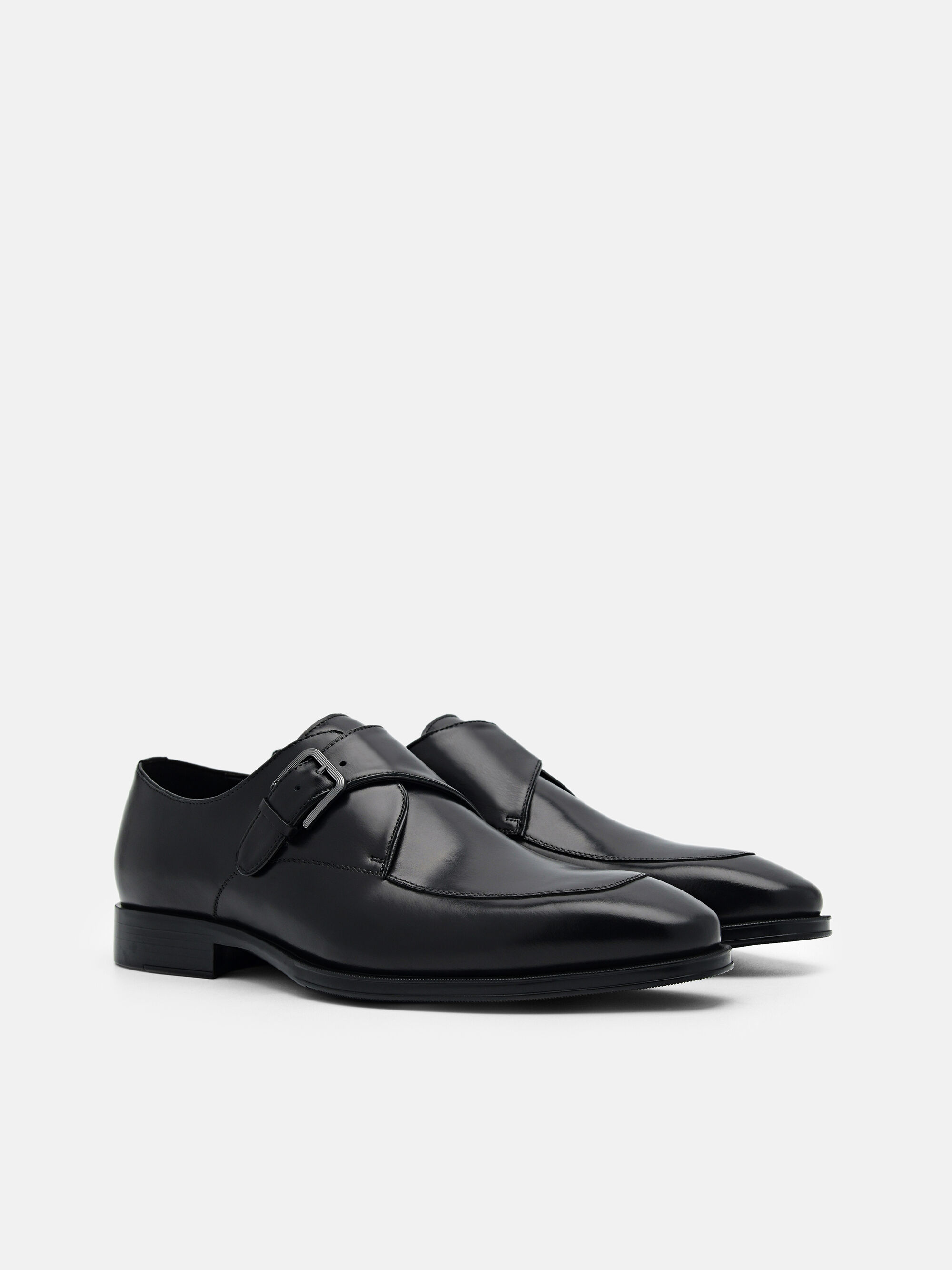 Gio Leather Monkstrap Shoes, Black