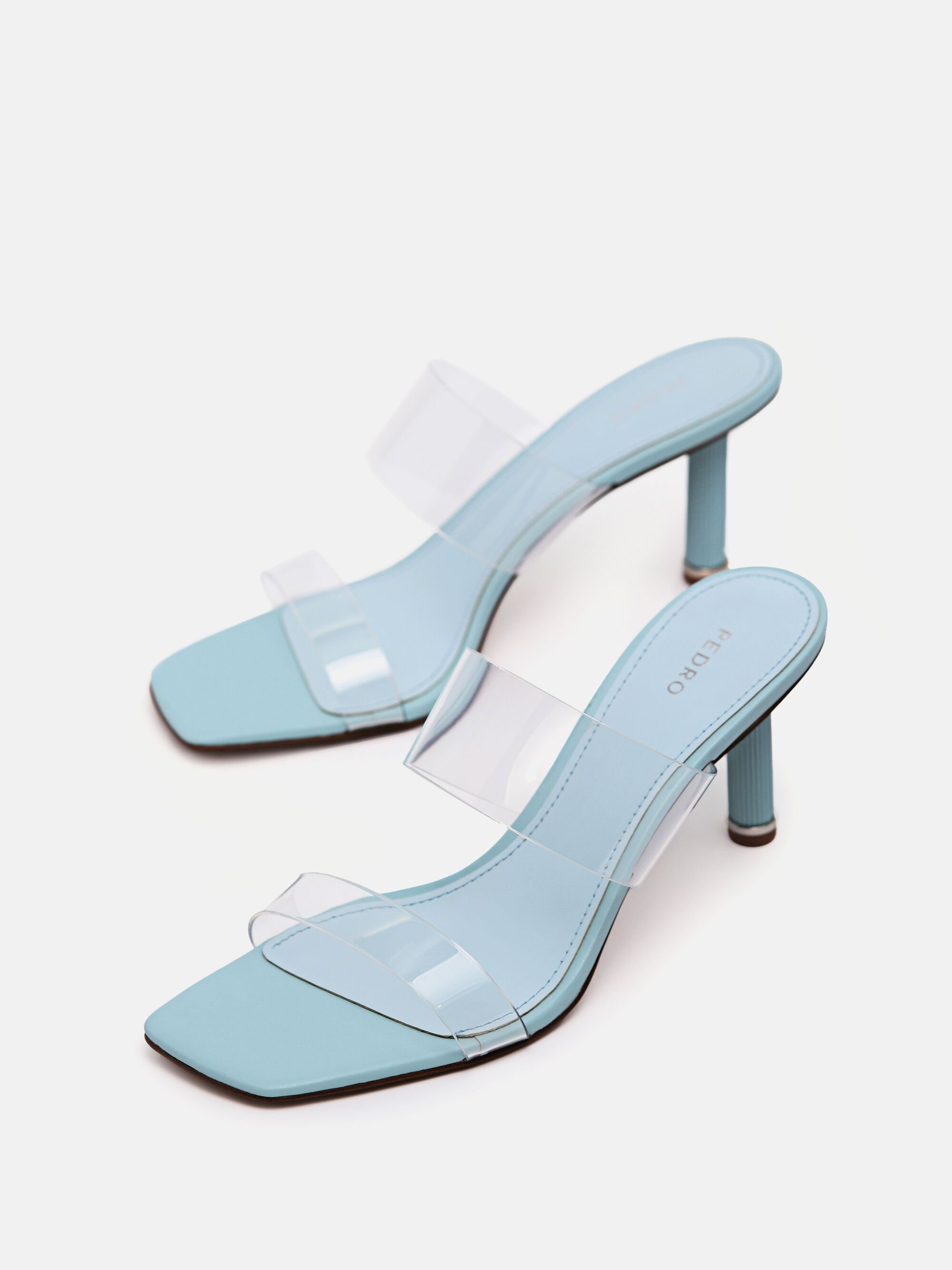 Vinyl Double Strap Heel Sandals, Light Blue