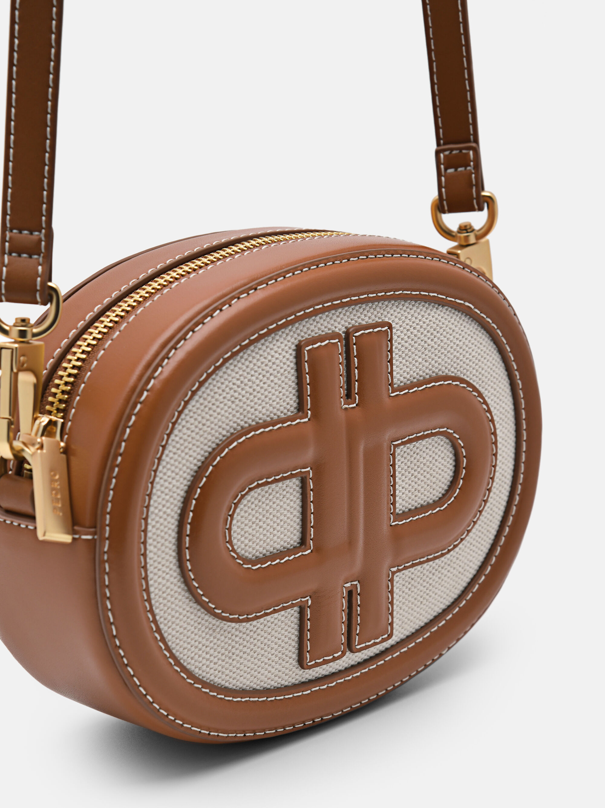 PEDRO Icon Round Leather Shoulder Bag, Cognac