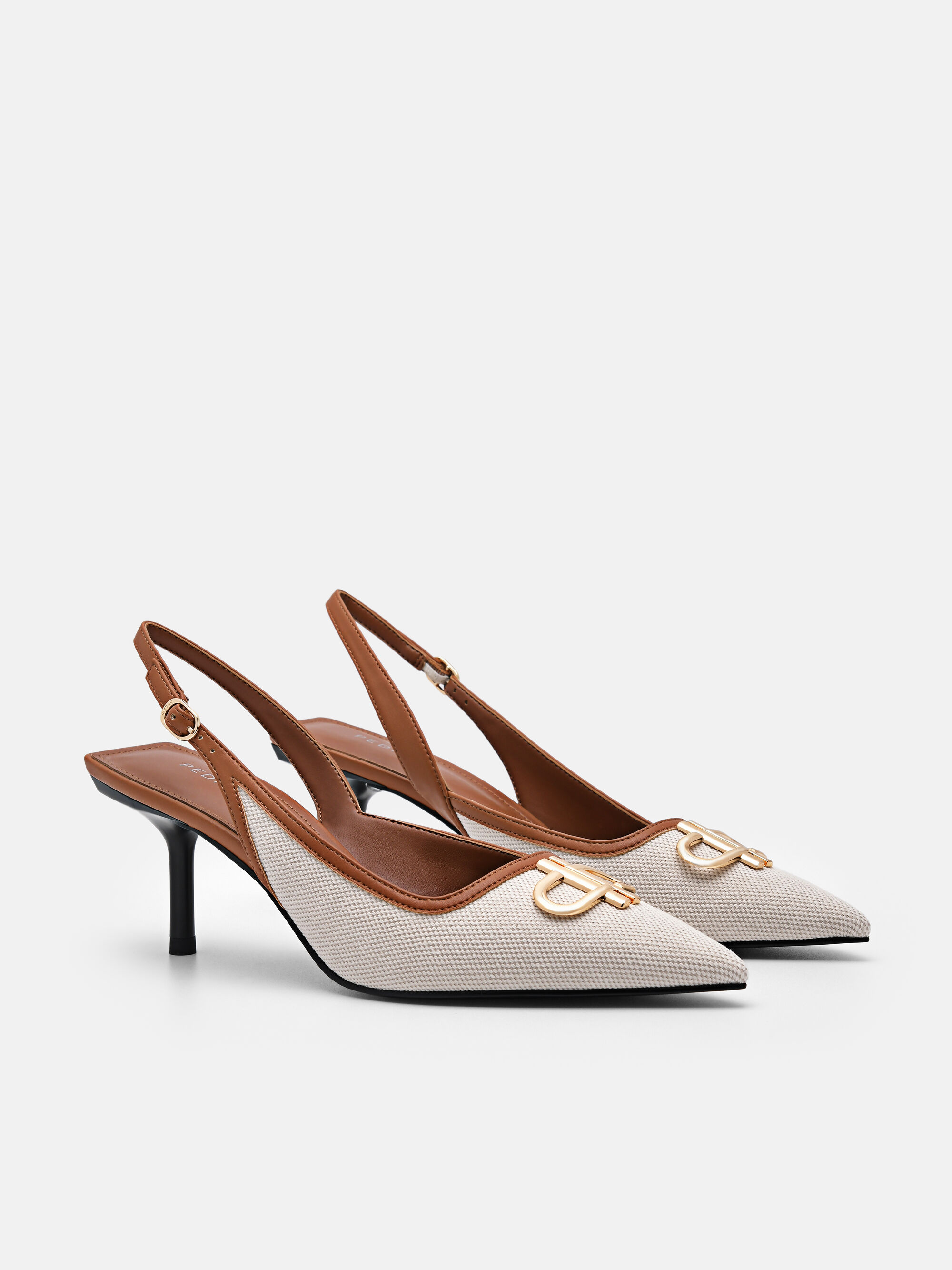 PEDRO Icon Canvas Slingback Pumps, Cognac