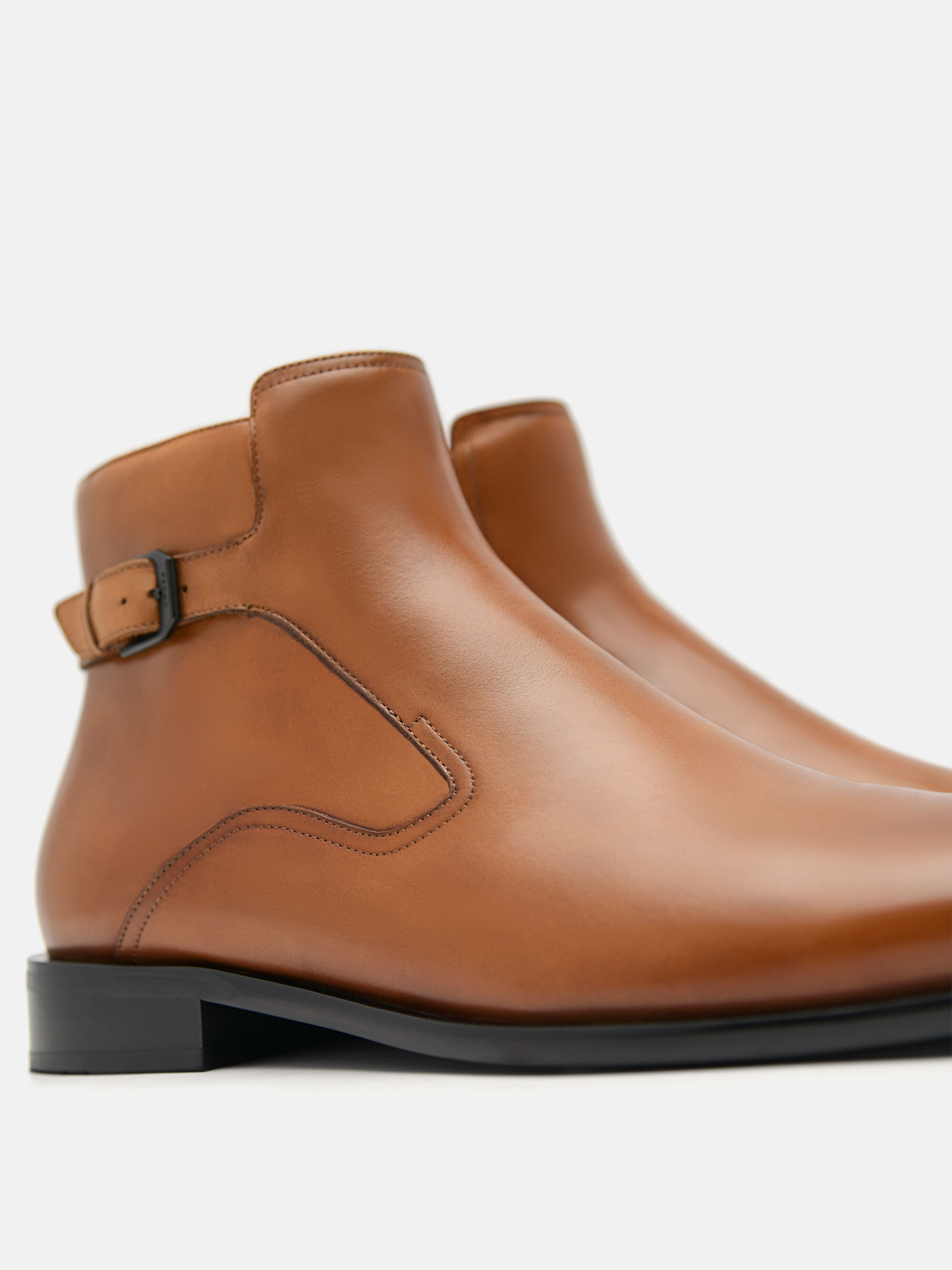 Leather Ankle Boots, Cognac