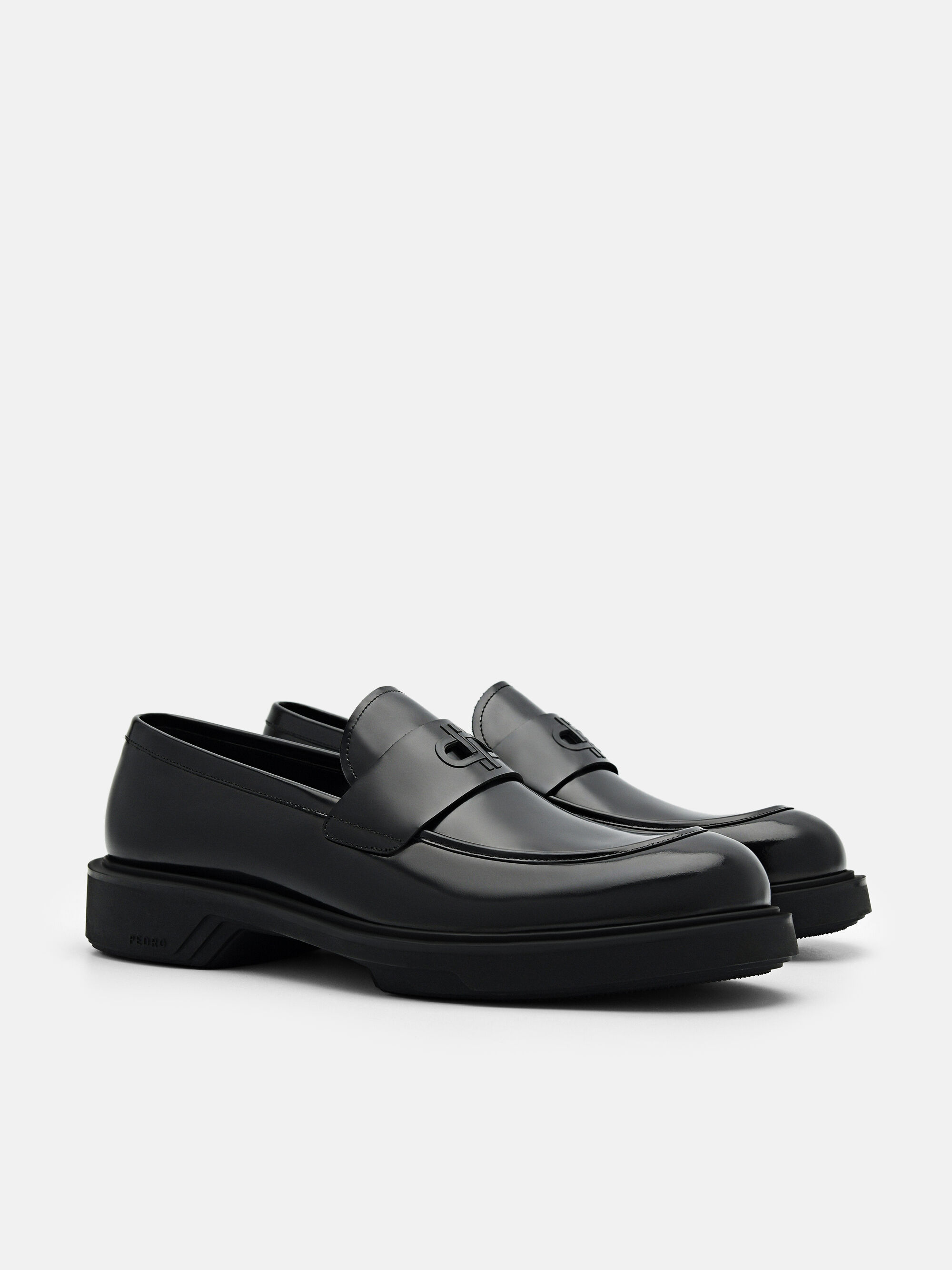 PEDRO Icon Loop Leather Penny Loafers, Black