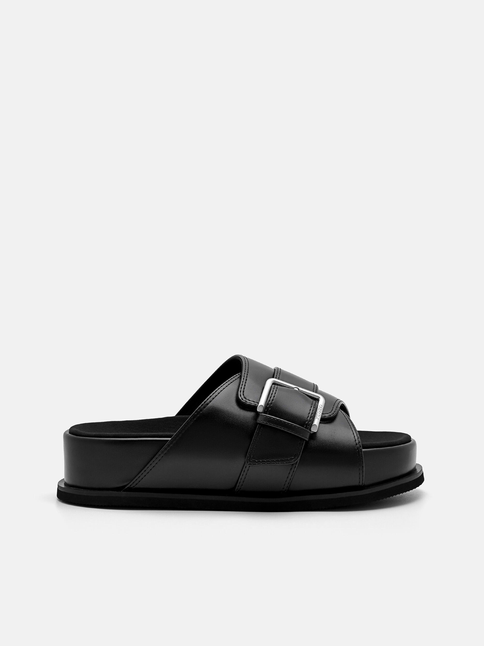 Buckle Slip-On Sandals, Black