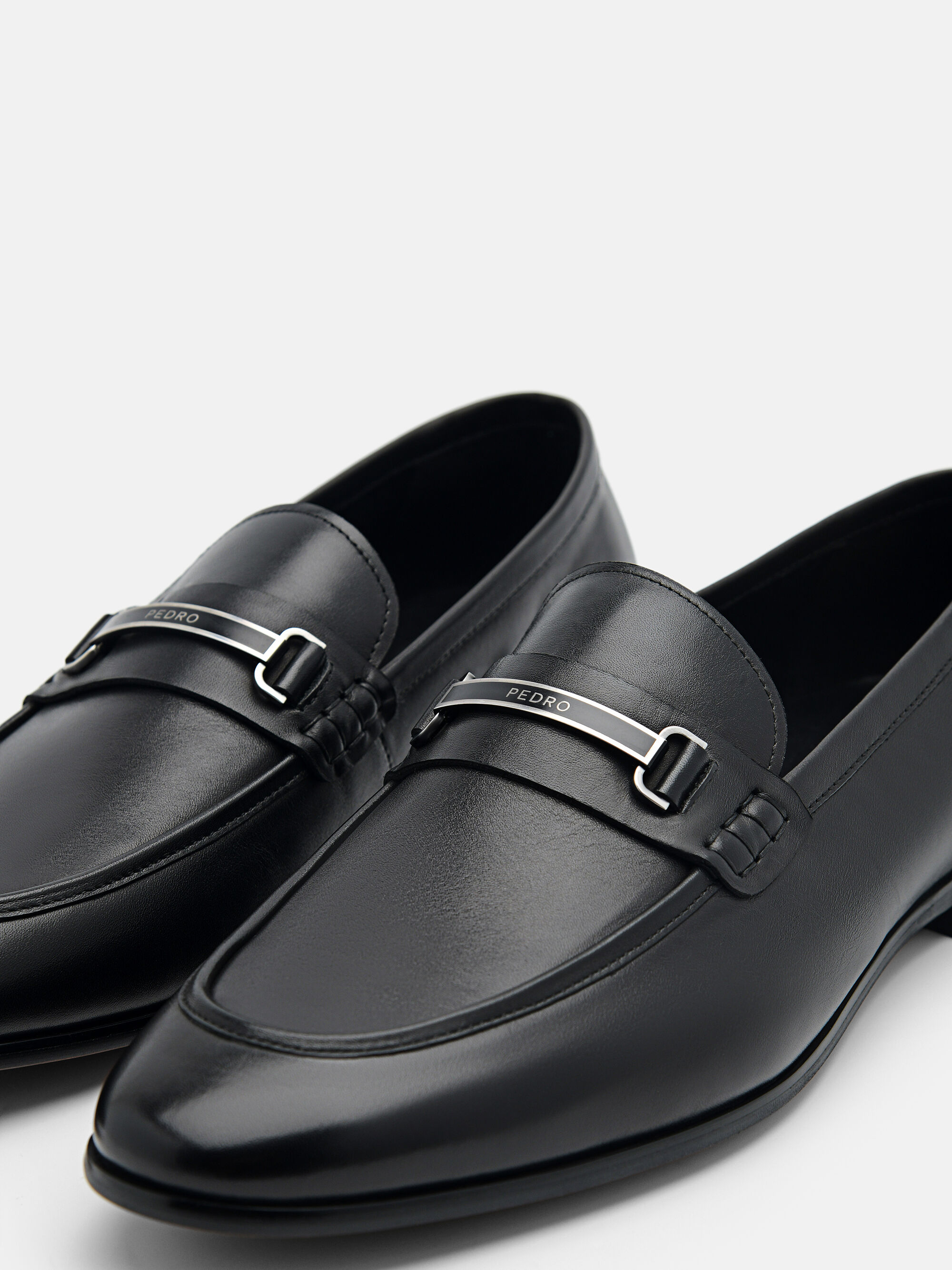 Steven Leather Loafers, Black