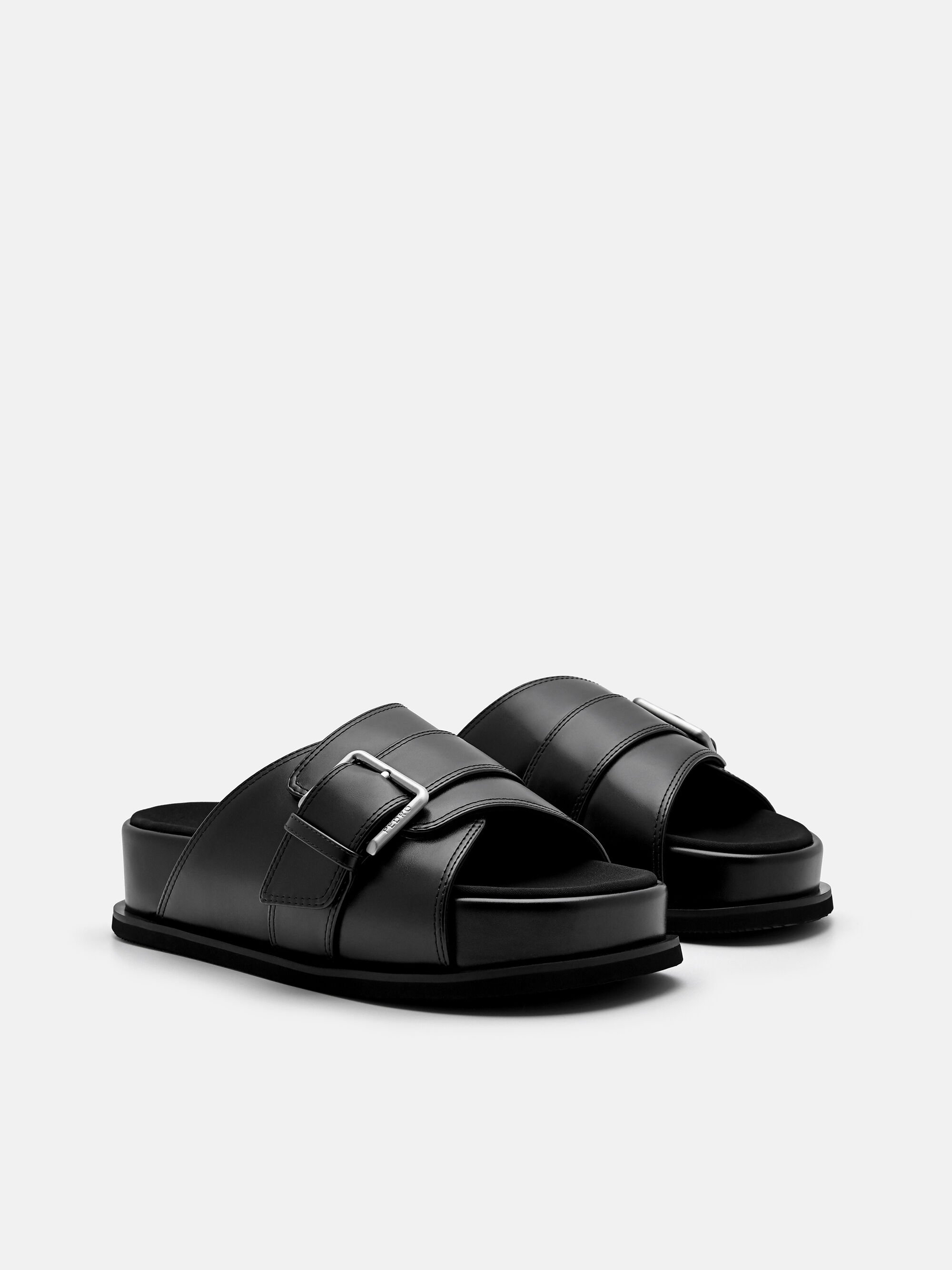 Buckle Slip-On Sandals, Black