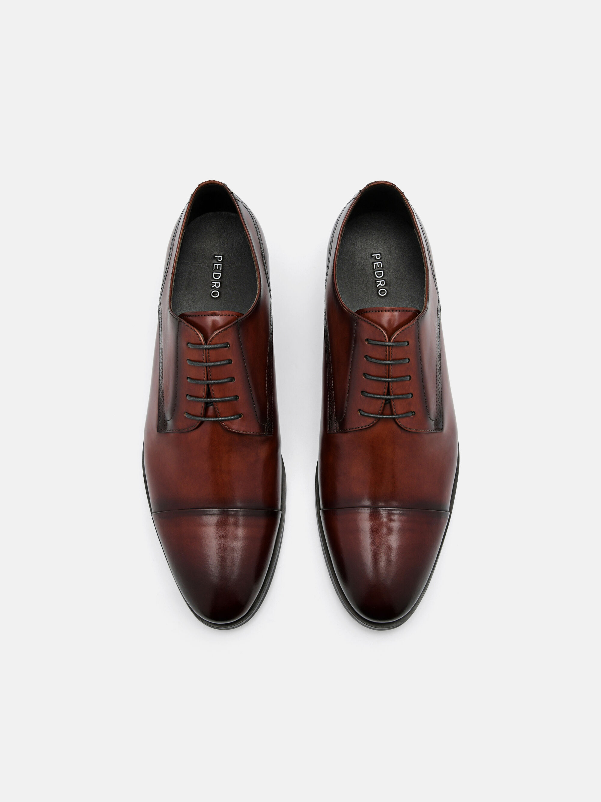Leather Cap Toe Derby Shoes, Brown