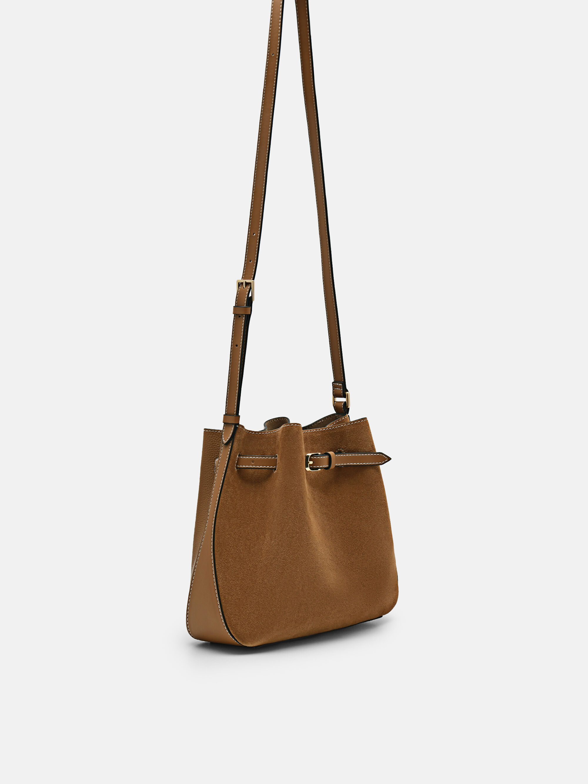 Helix Leather Bucket Bag, Camel