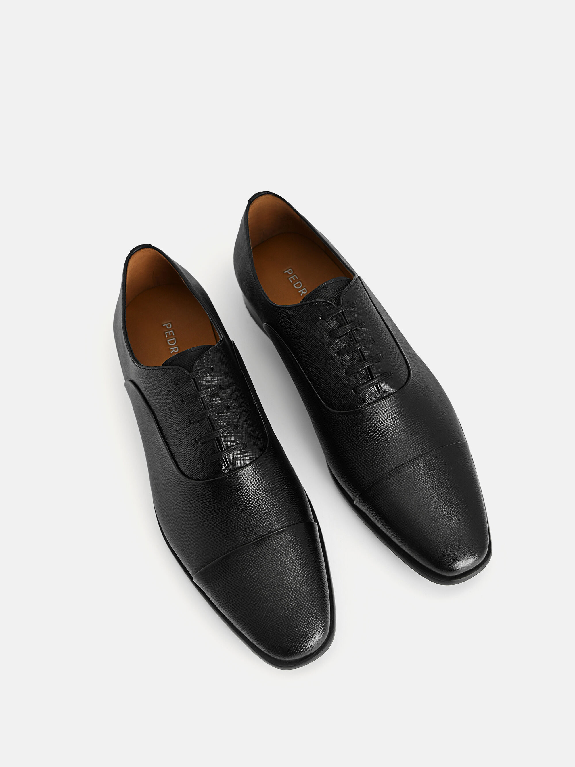 Textured Leather Oxford Shoes - Black