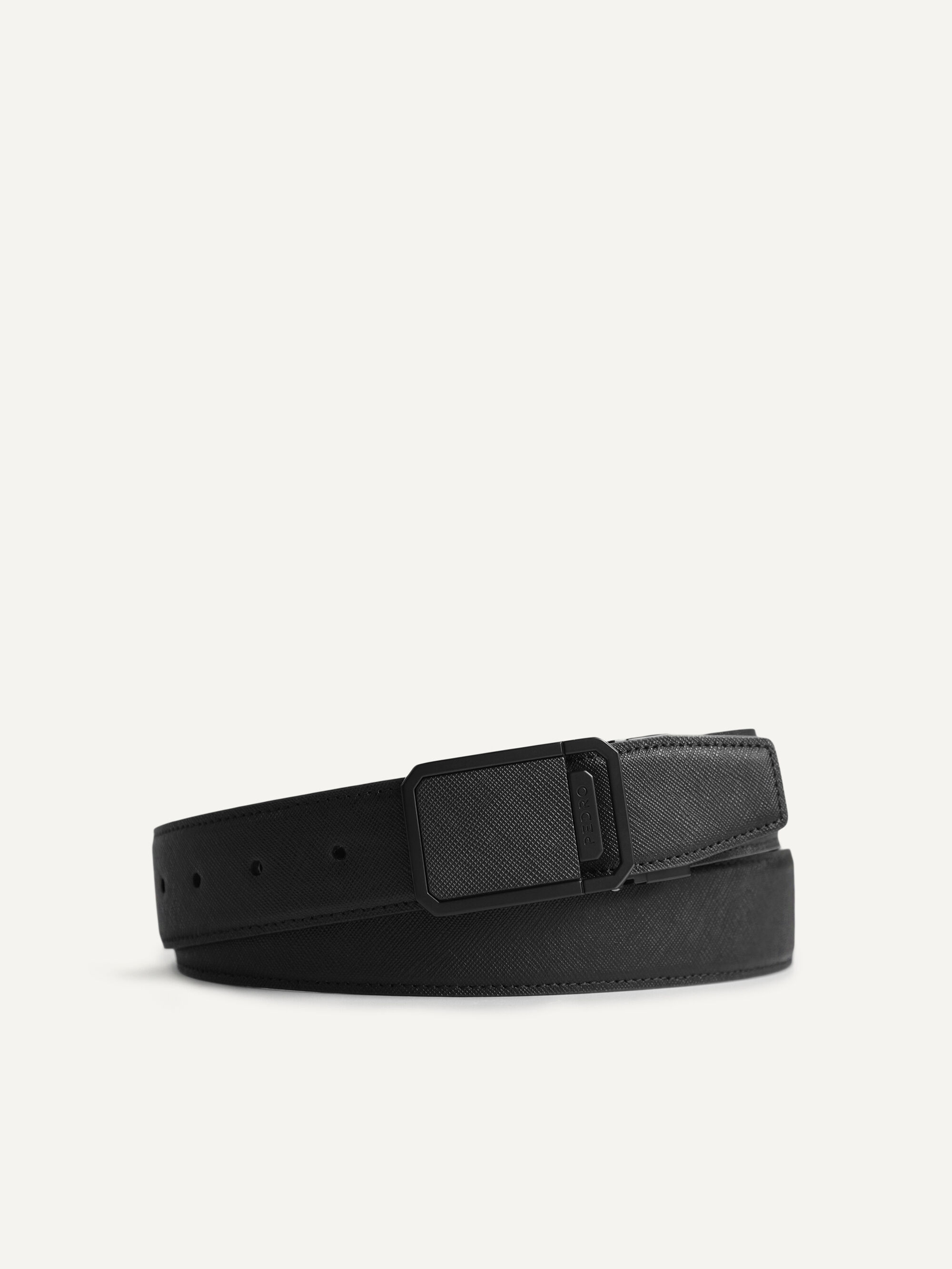 Black Reversible Textured Leather Belt - PEDRO AU
