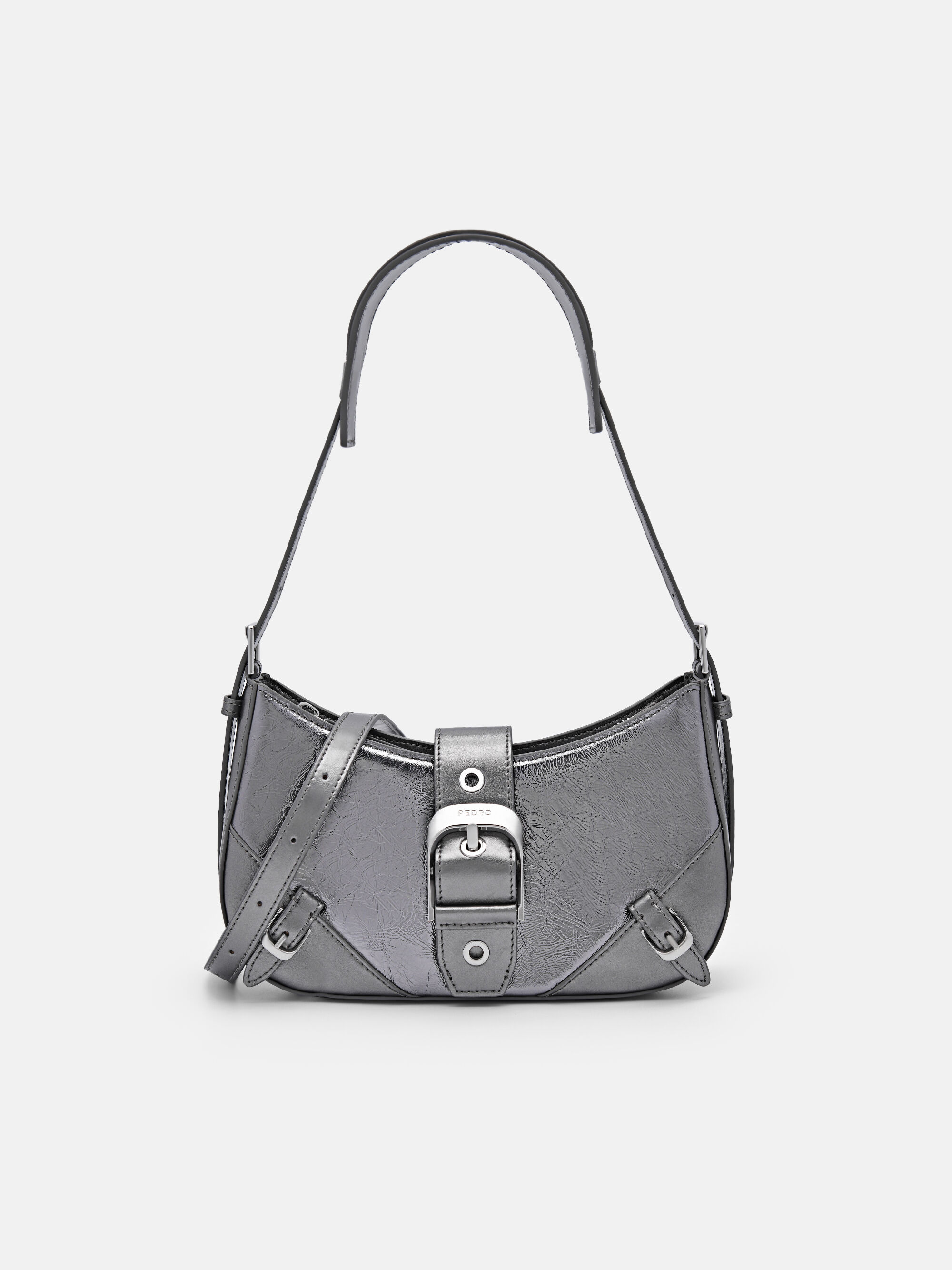 Helix Leather Shoulder Bag, Pewter