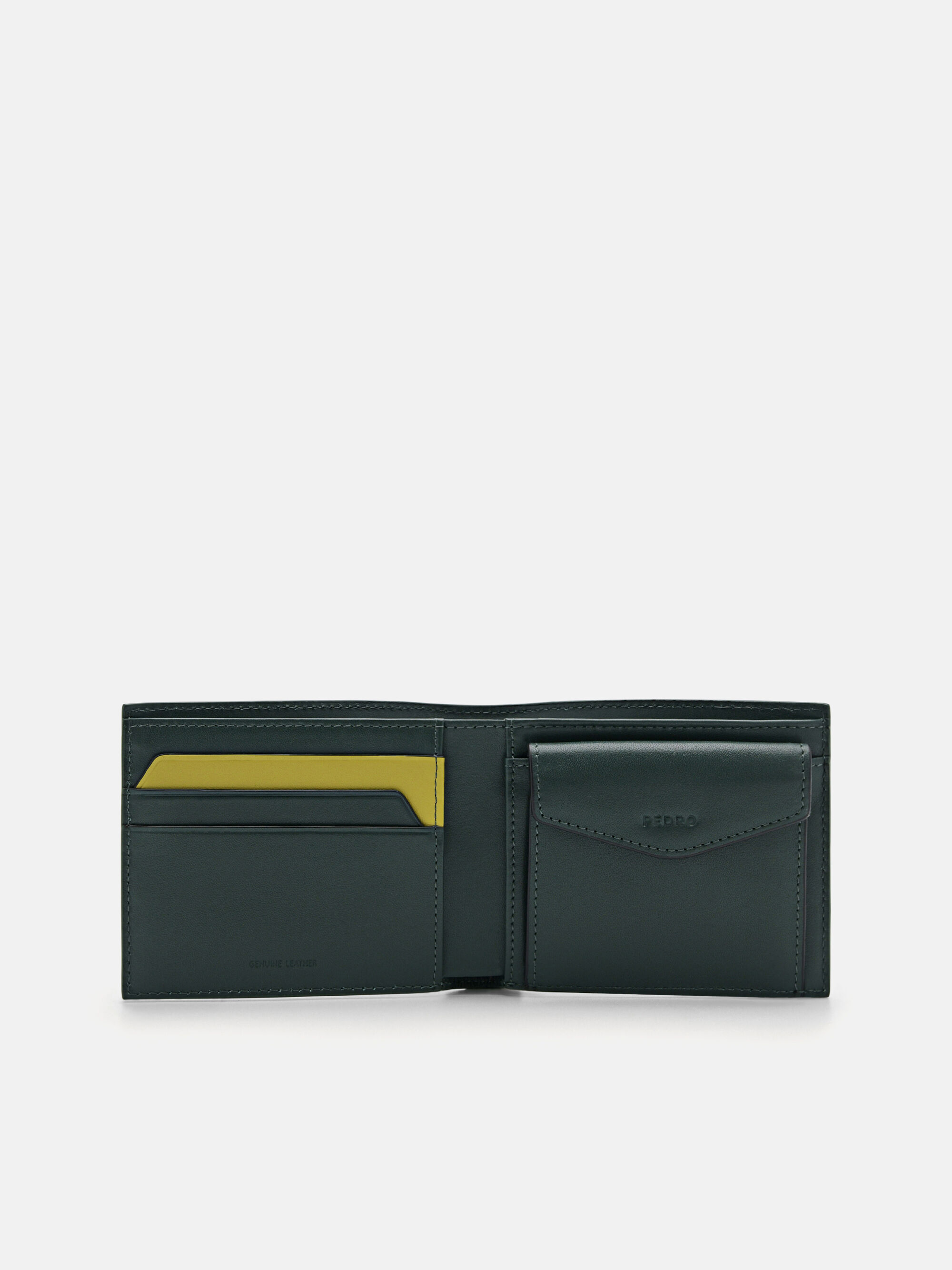 Embossed Leather Bi-Fold Coin Wallet, Dark Green