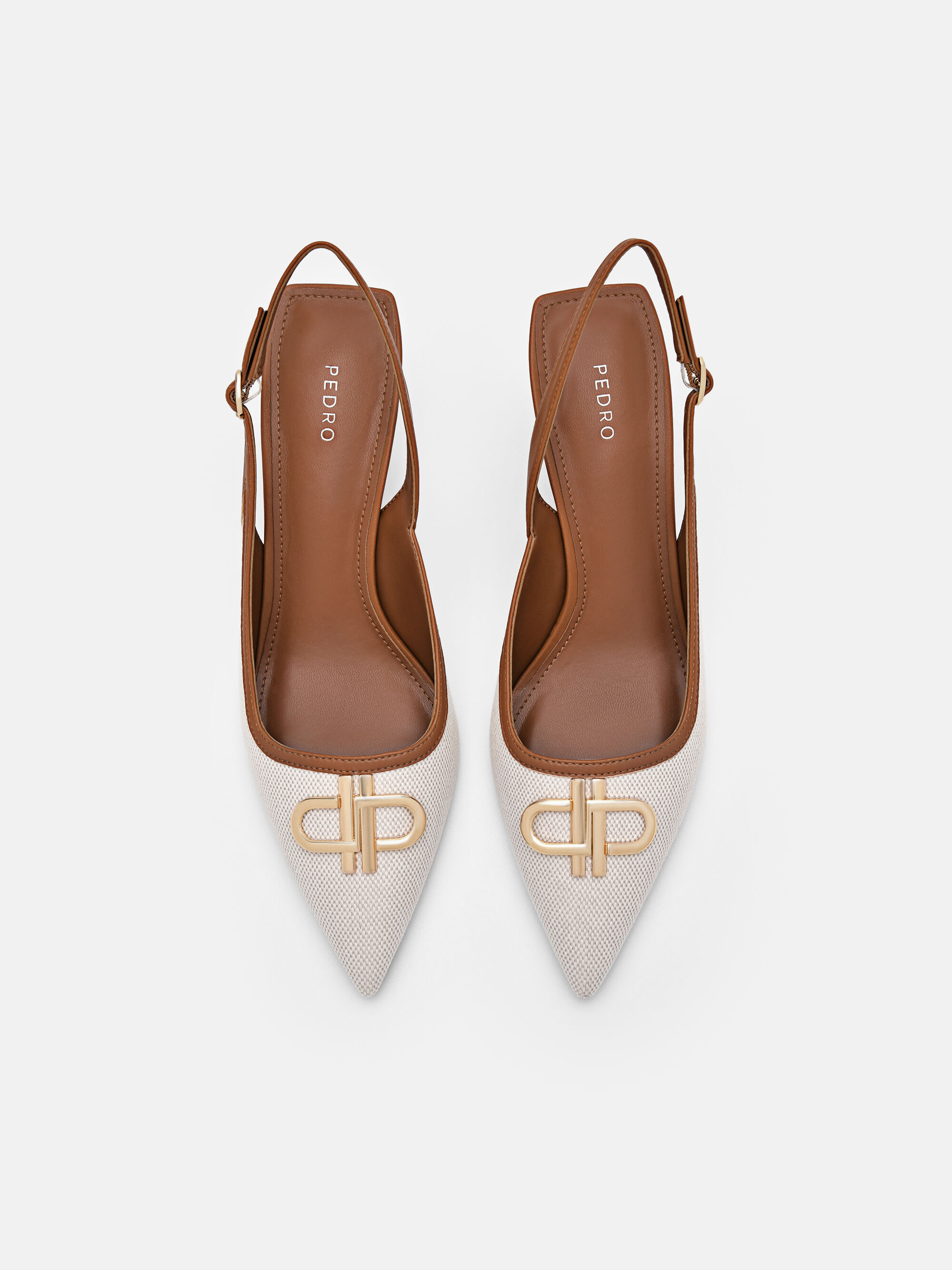 PEDRO Icon Canvas Slingback Pumps, Cognac