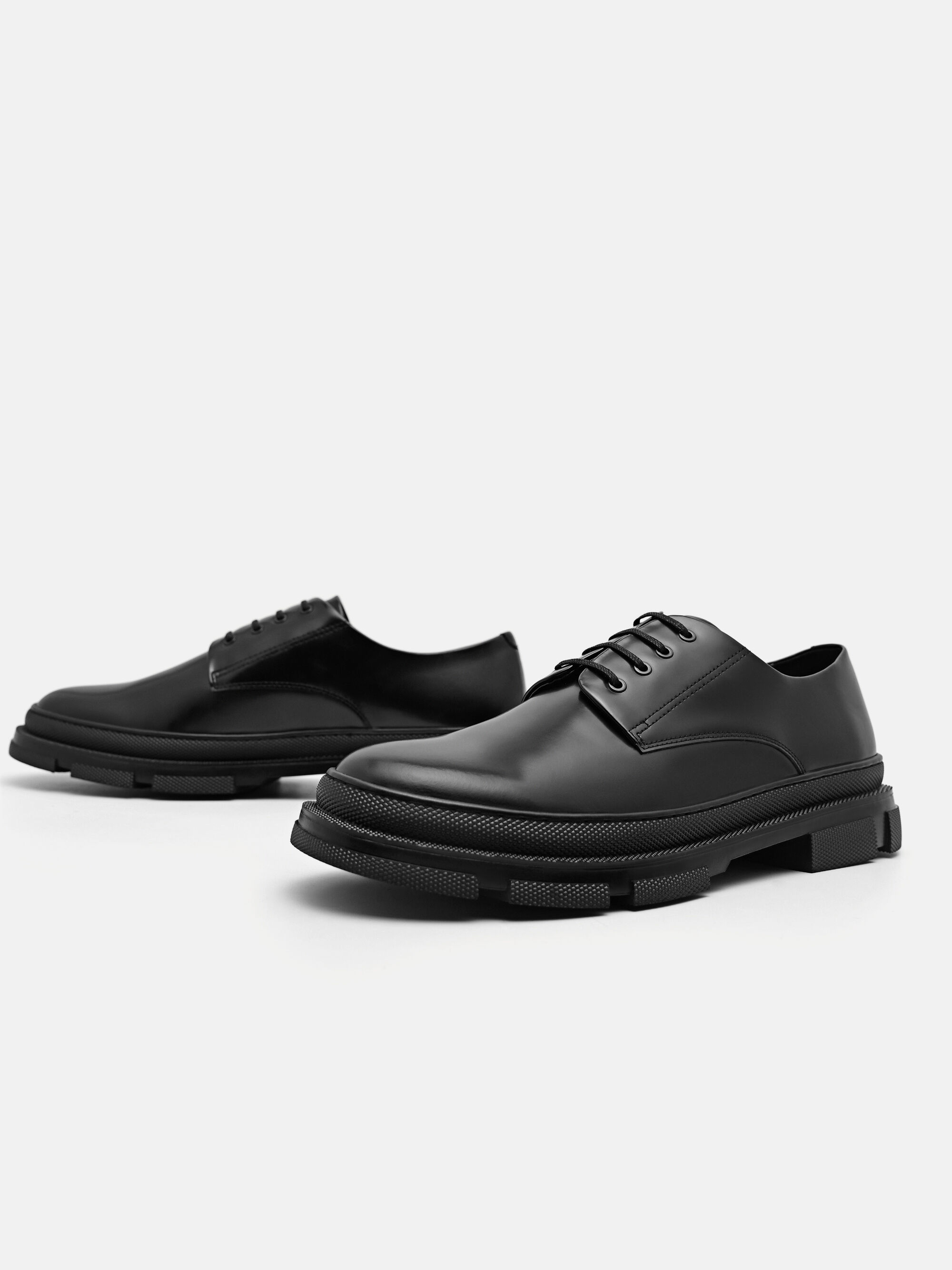 Chunky Leather Derby Shoes, Black