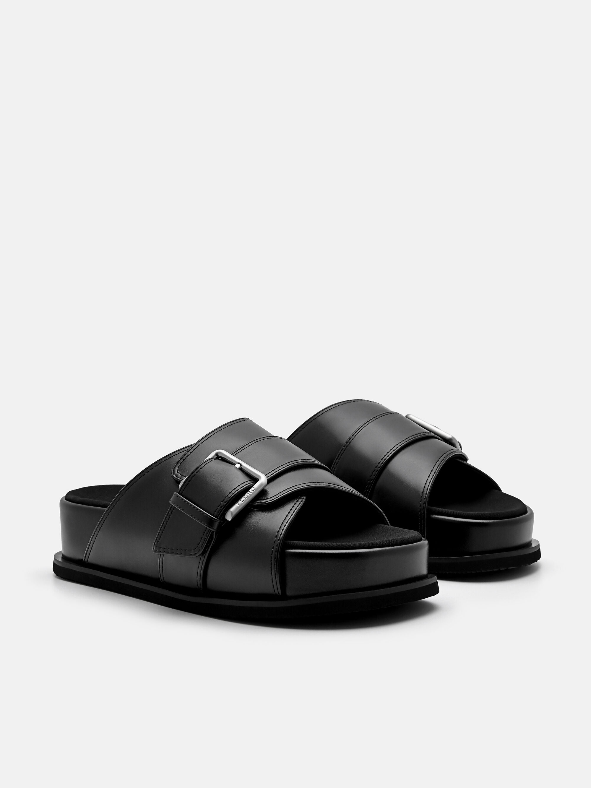 Buckle Slip-On Sandals, Black