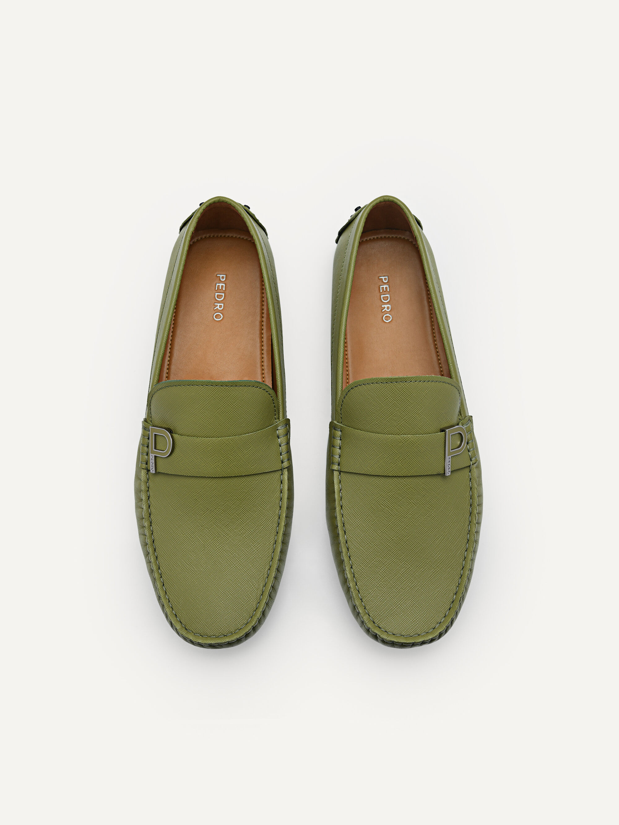 Leather Metal Bit Driving Shoes, Military Green