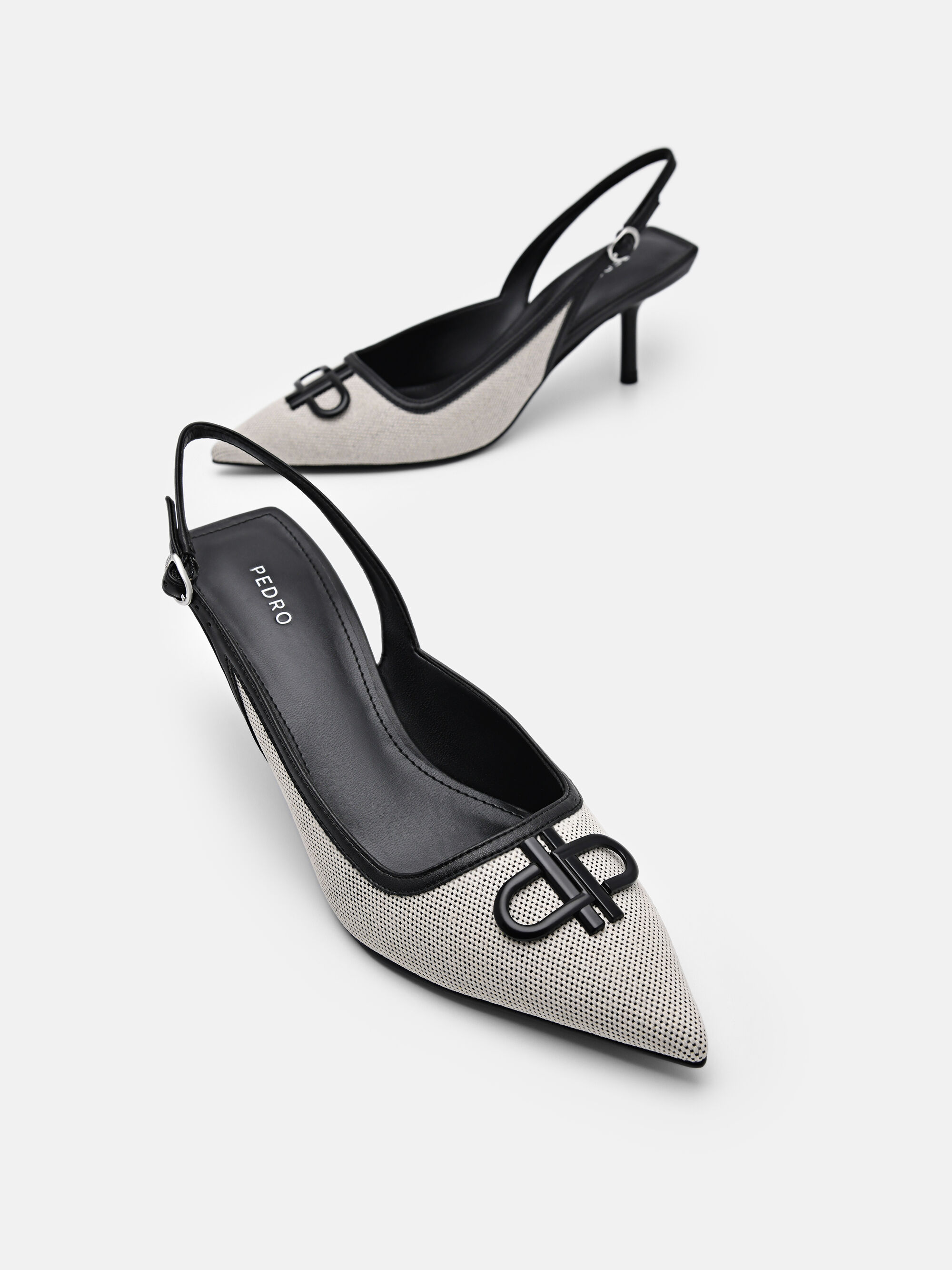 PEDRO Icon Canvas Slingback Pumps, Black