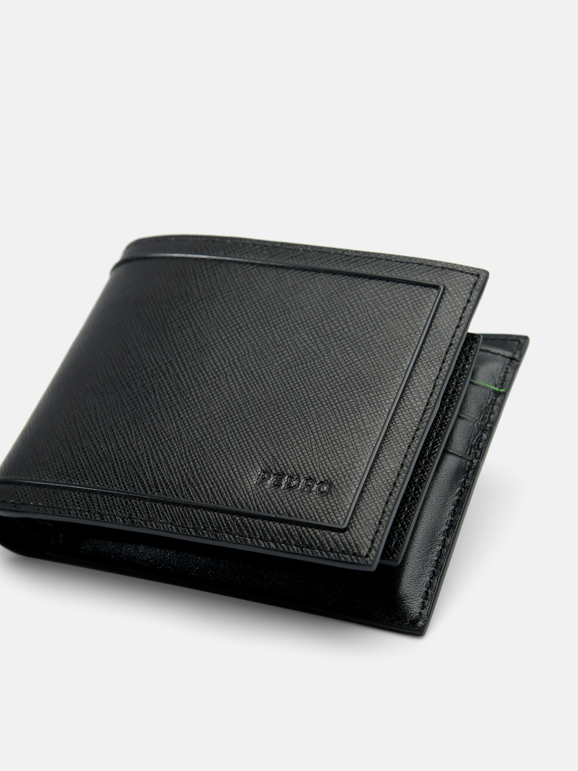 Saffiano Leather Bi-Fold Wallet with Insert, Black