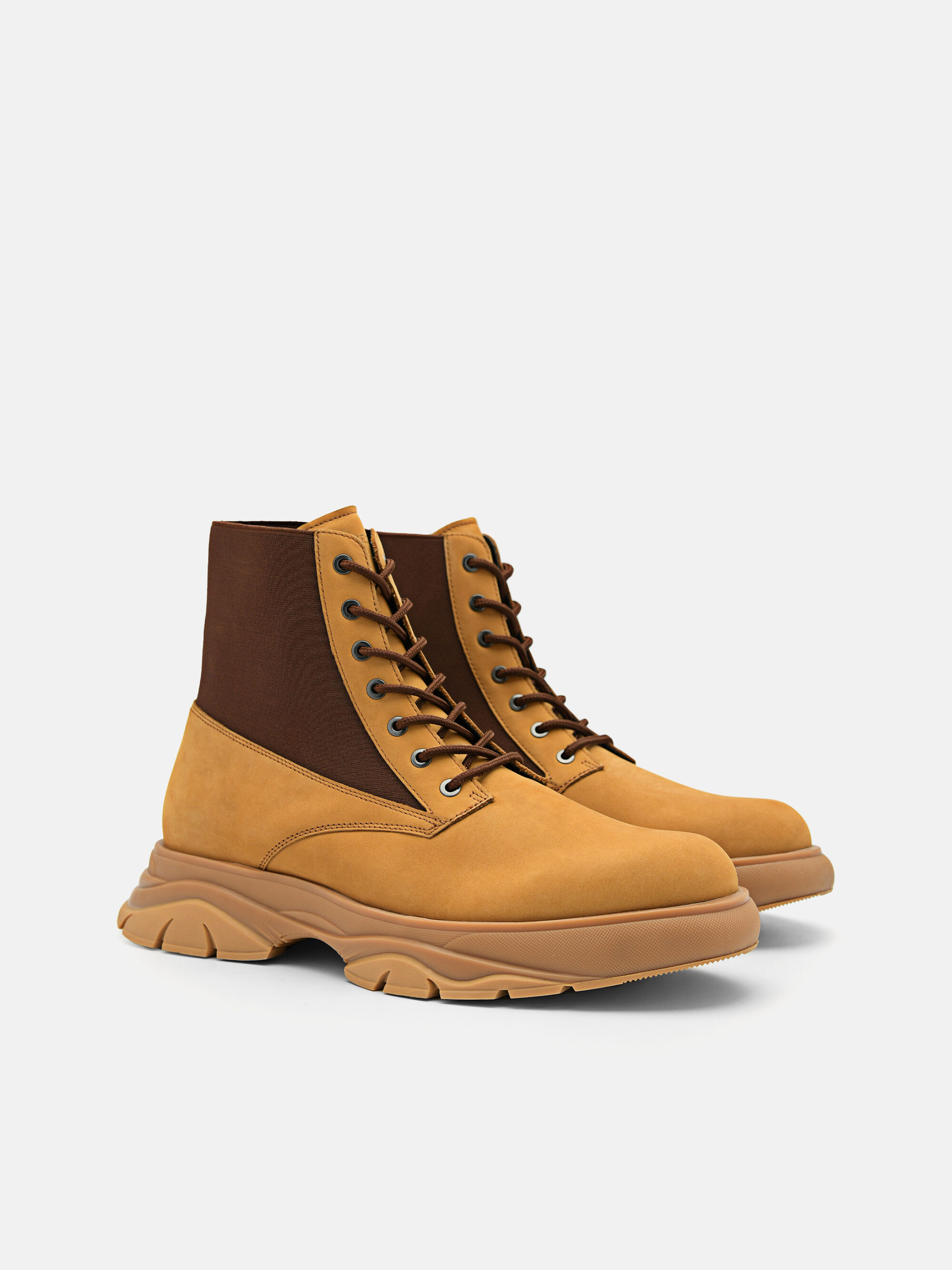 Hybrix Leather Lace-Up Boots, Sand