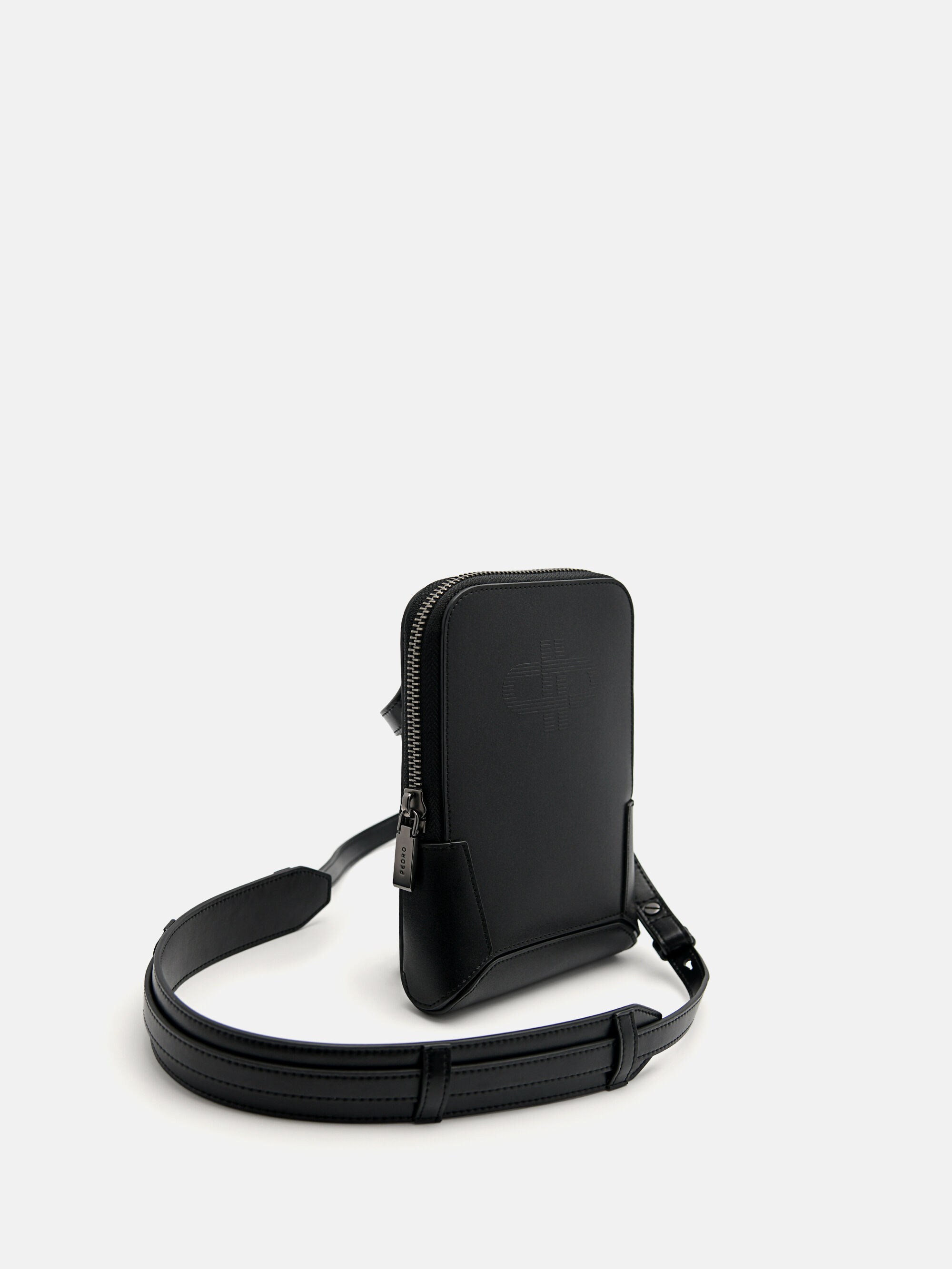 Black Leather Mobile Phone Sling Pouch - PEDRO US