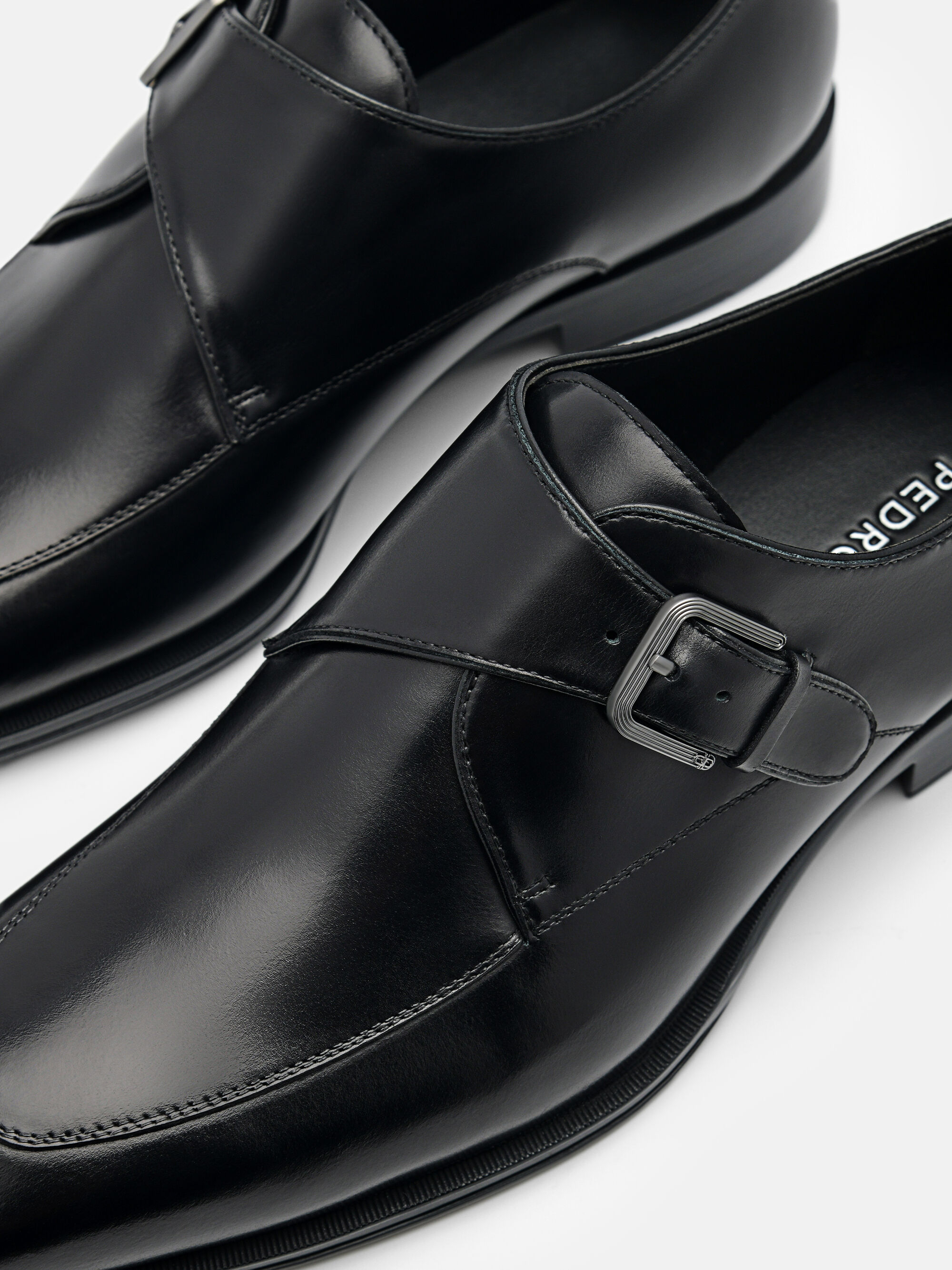 Gio Leather Monkstrap Shoes, Black